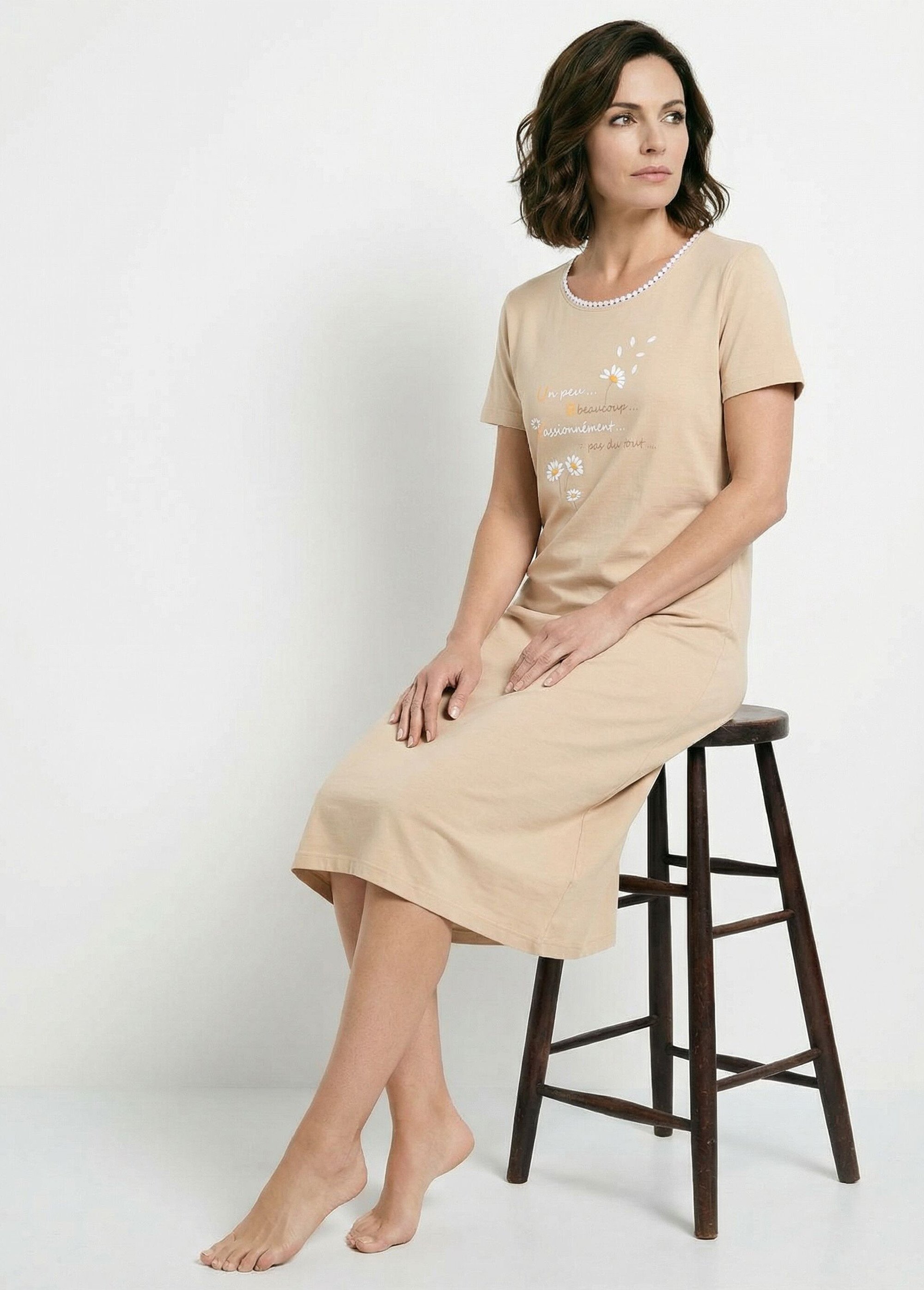 Chemise de nuit courte coton forme T-shirt Femme Beige SUNNY MV1