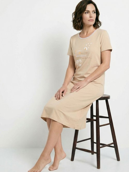 Chemise de nuit courte coton forme T-shirt Femme Beige SUNNY MV1