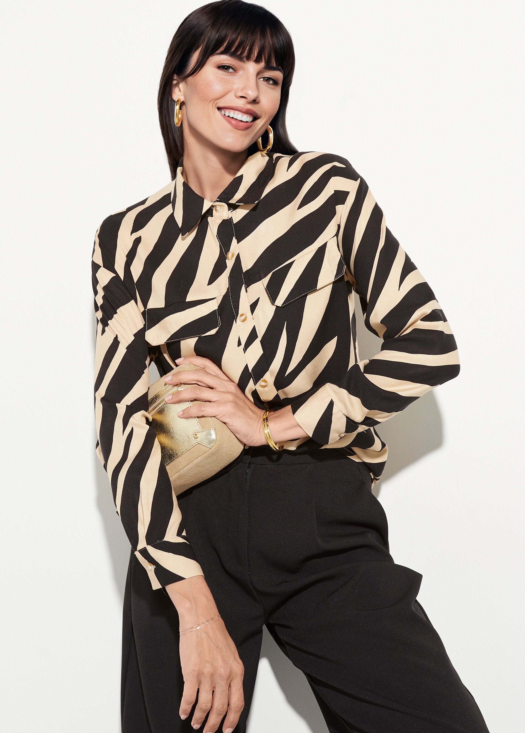 Chemisier motif zébré poches à rabats