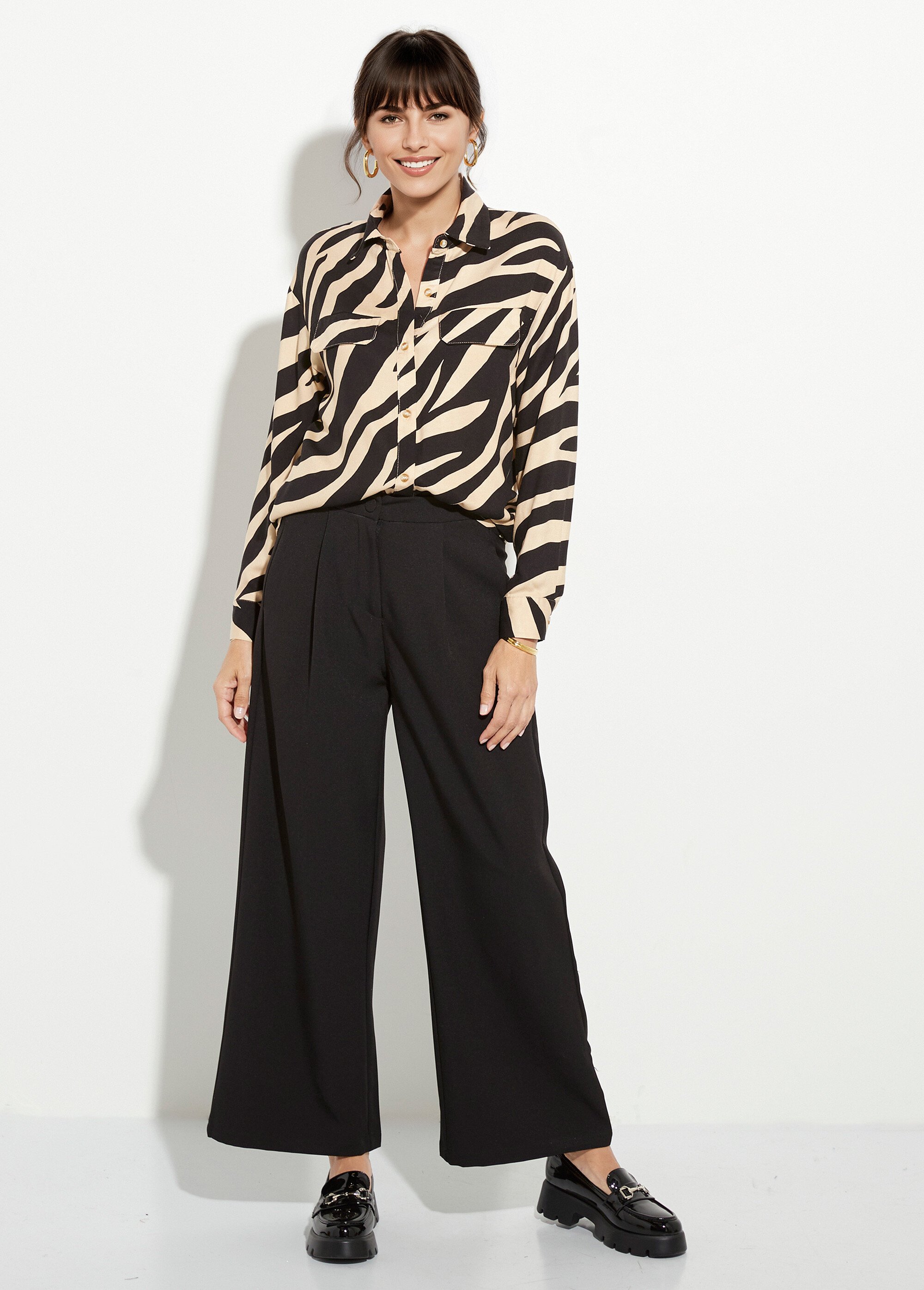 Chemisier motif zébré poches à rabats Femme Noir IA-R5787 SF1