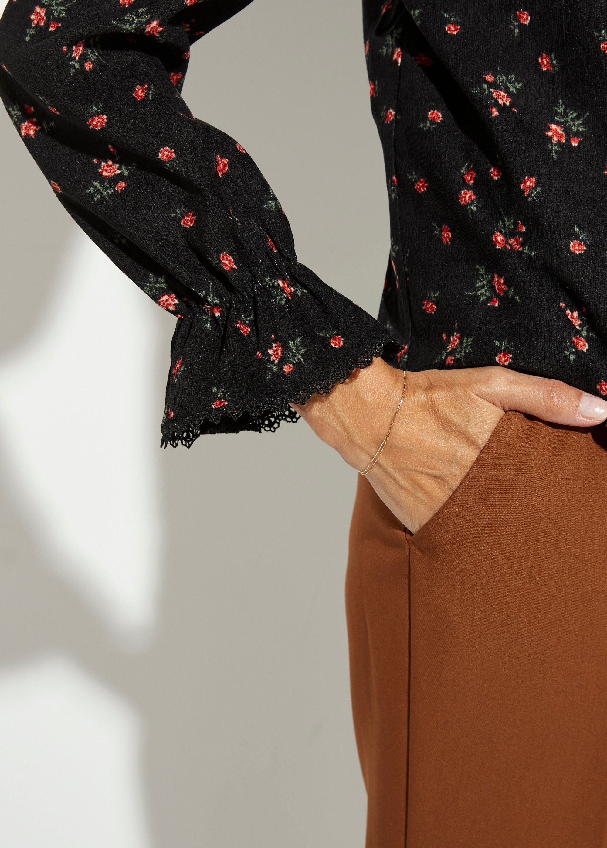 Chemisier velours milleraies motif roses