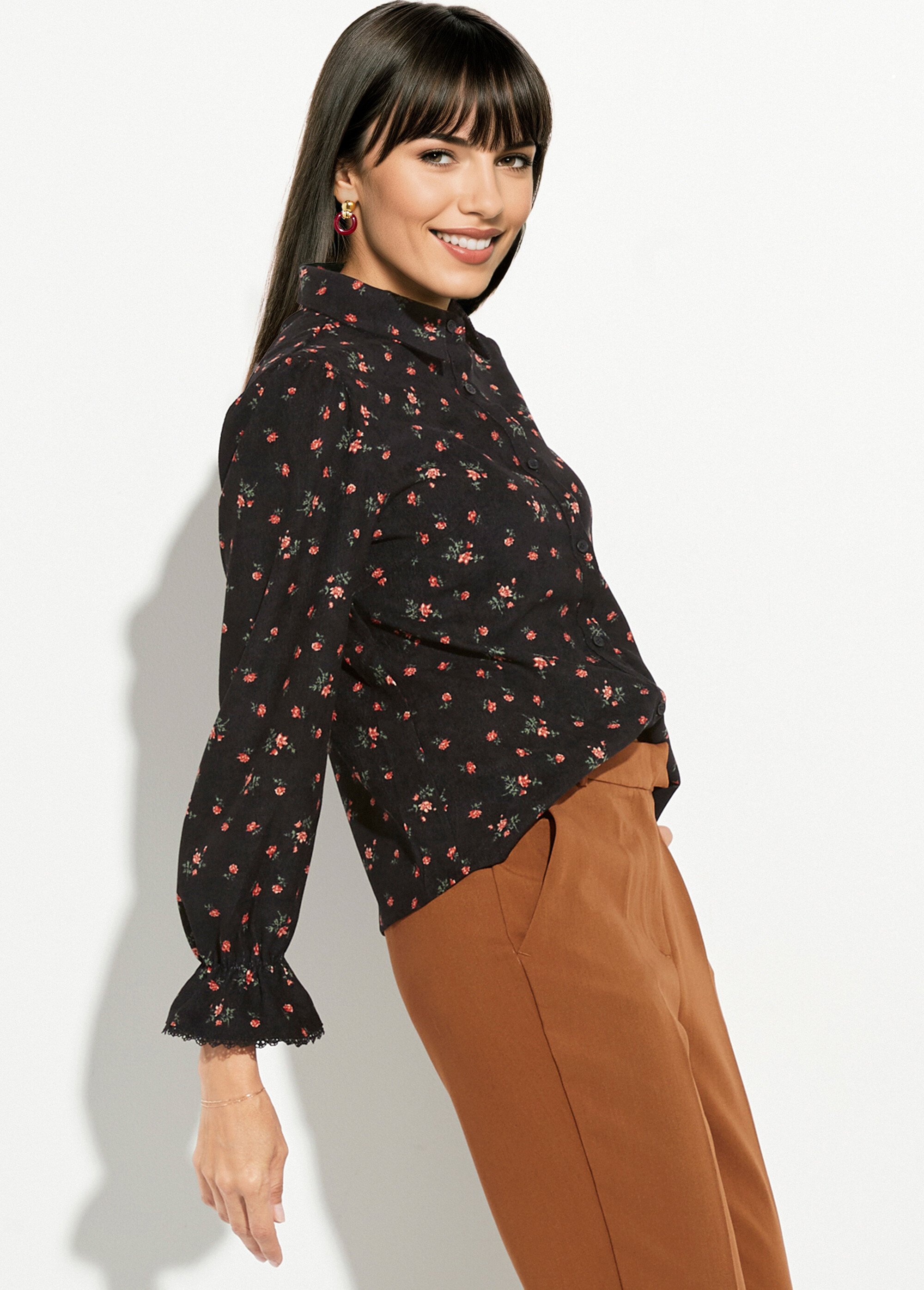 Chemisier velours milleraies motif roses