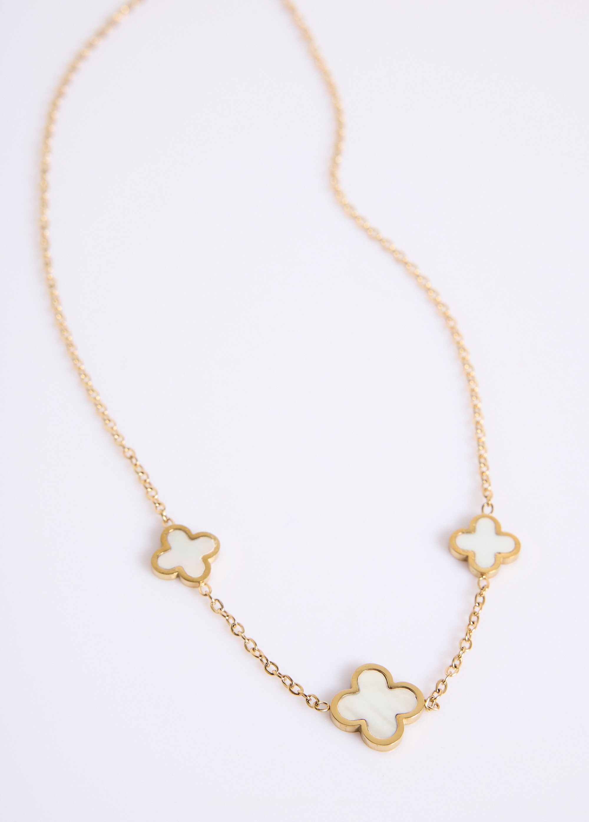 Collier avec breloques fleur acier inoxydable et nacre Doré UZIEL FA1