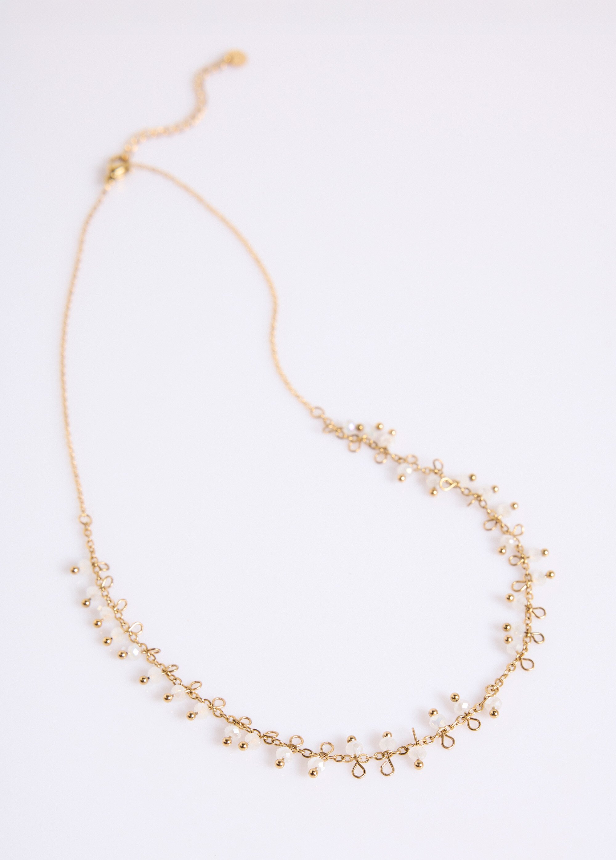 Collier avec breloques perlées acier inoxydable doré