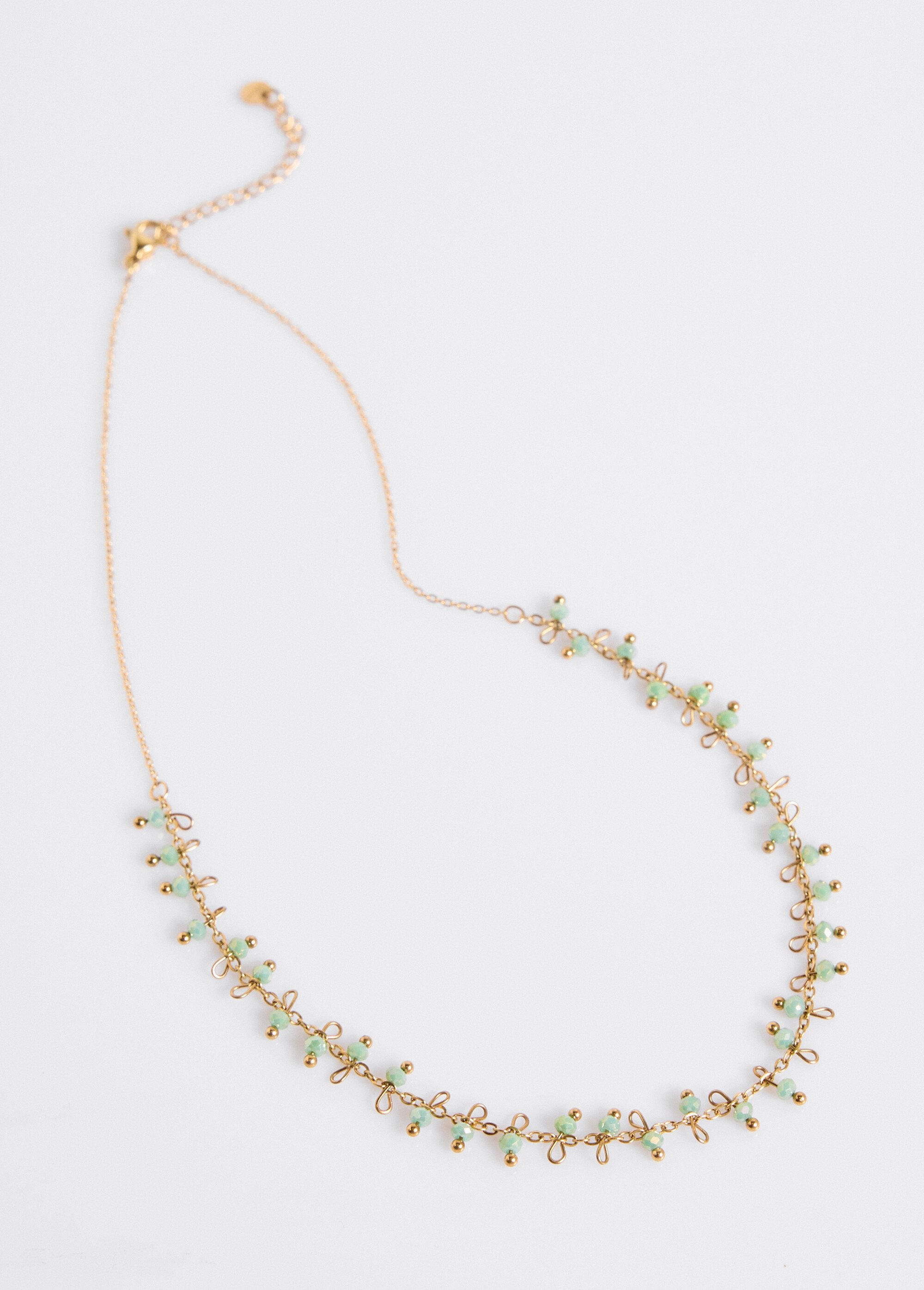 Collier avec breloques perlées acier inoxydable doré