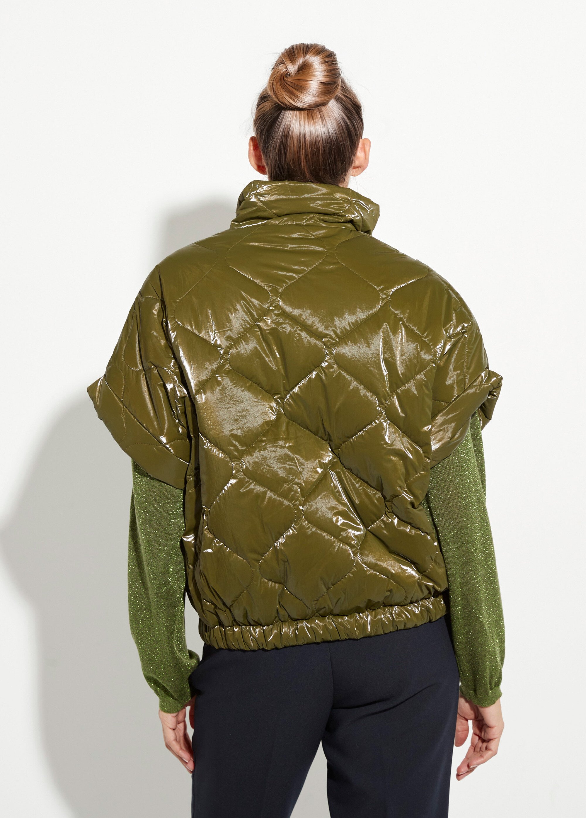 Doudoune brillante zippée sans manches brillante Femme Vert JSM-JS-1137 DO1