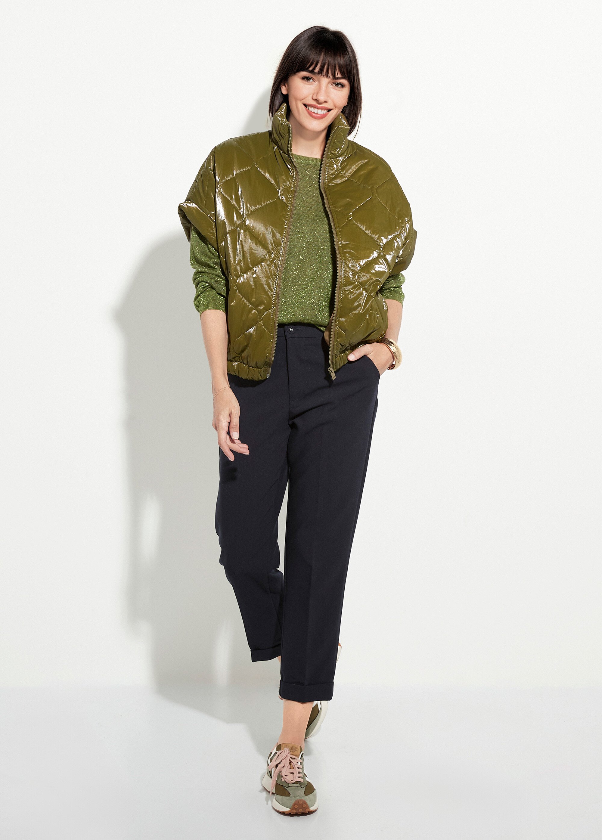 Doudoune brillante zippée sans manches brillante Femme Vert JSM-JS-1137 SF1