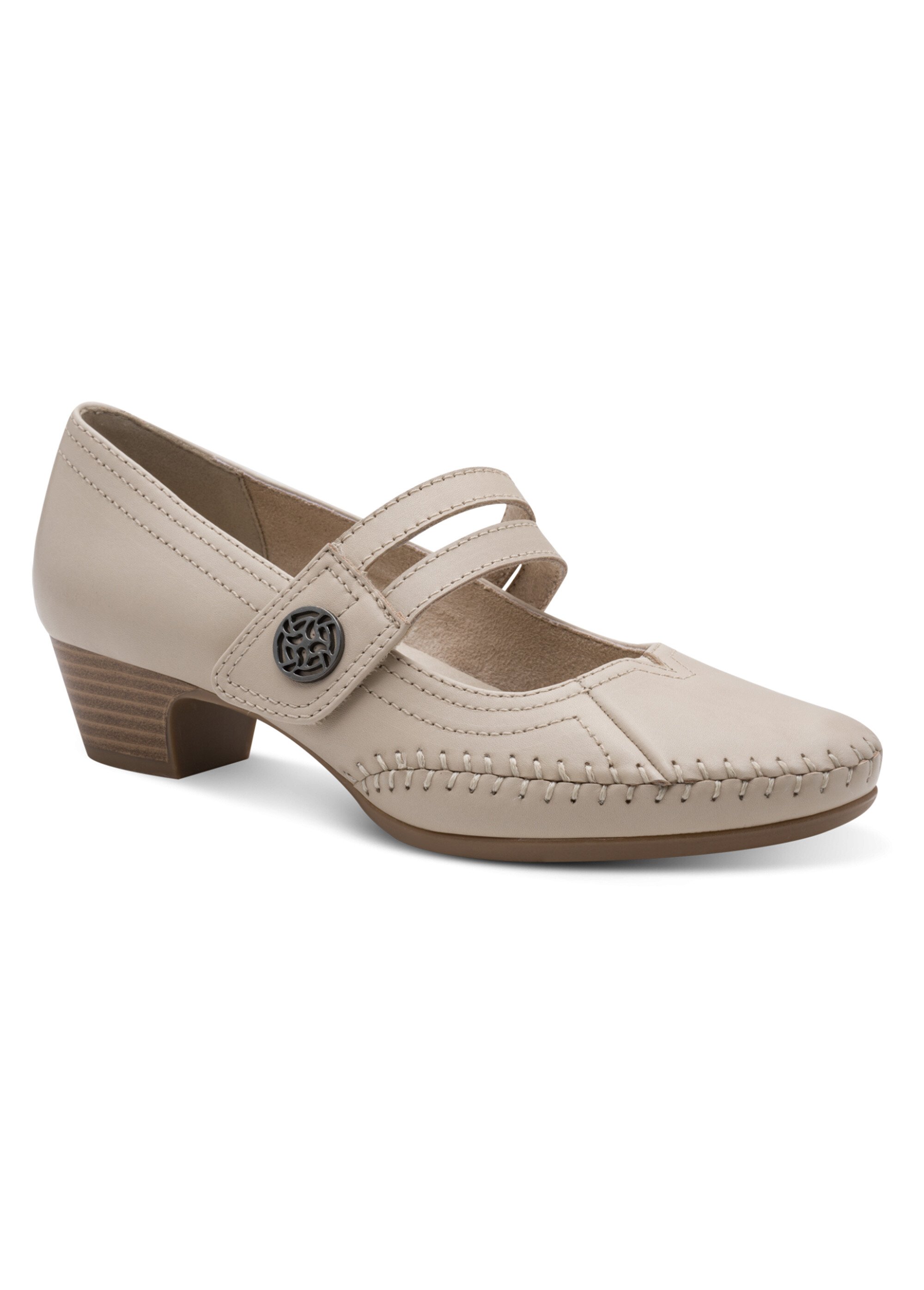 Escarpins confort en cuir façon babies Femme Beige JAN-82270046 FA1