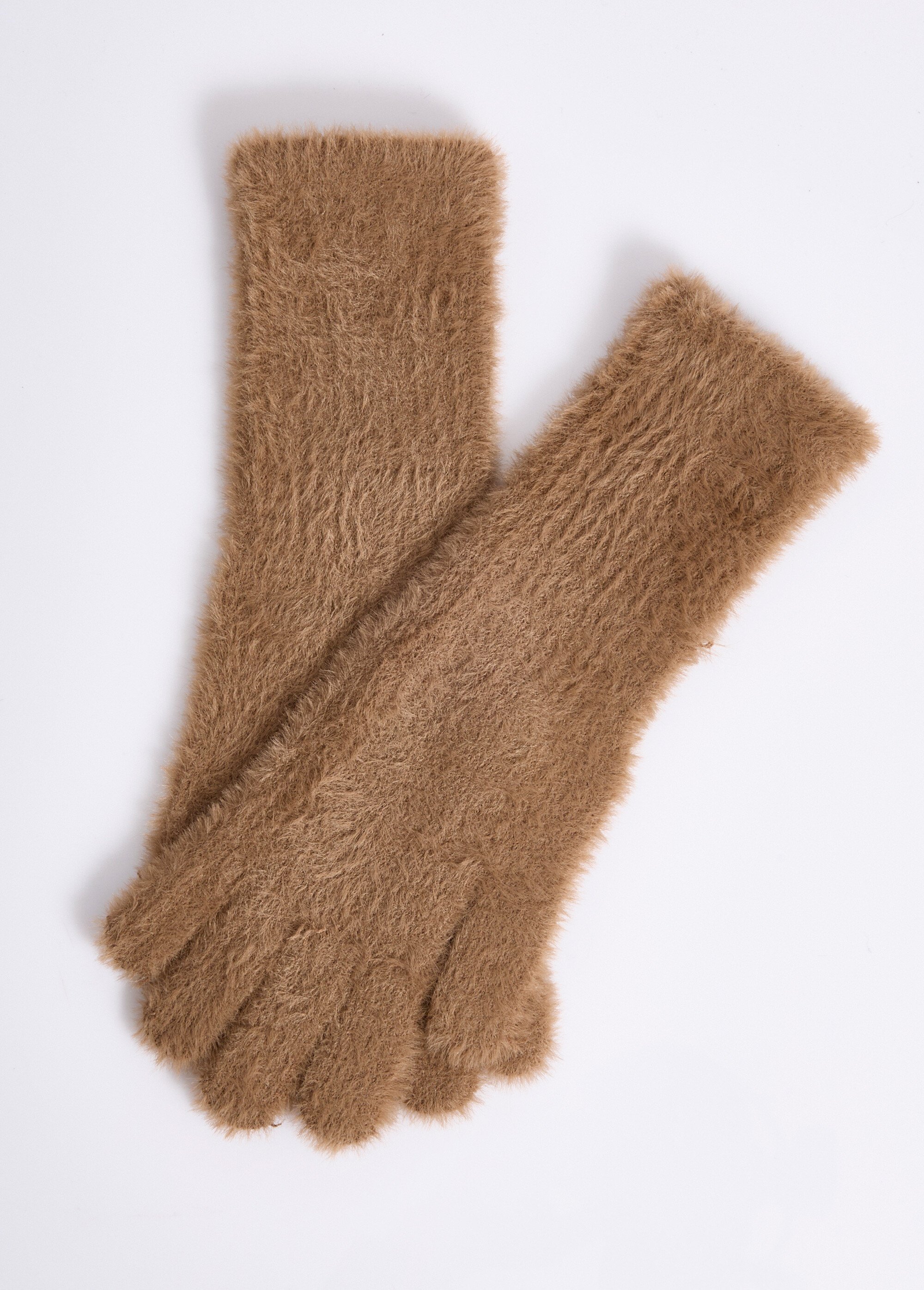 Gants chauds en maille poilue Femme Marron NES180LFG2409 FA1