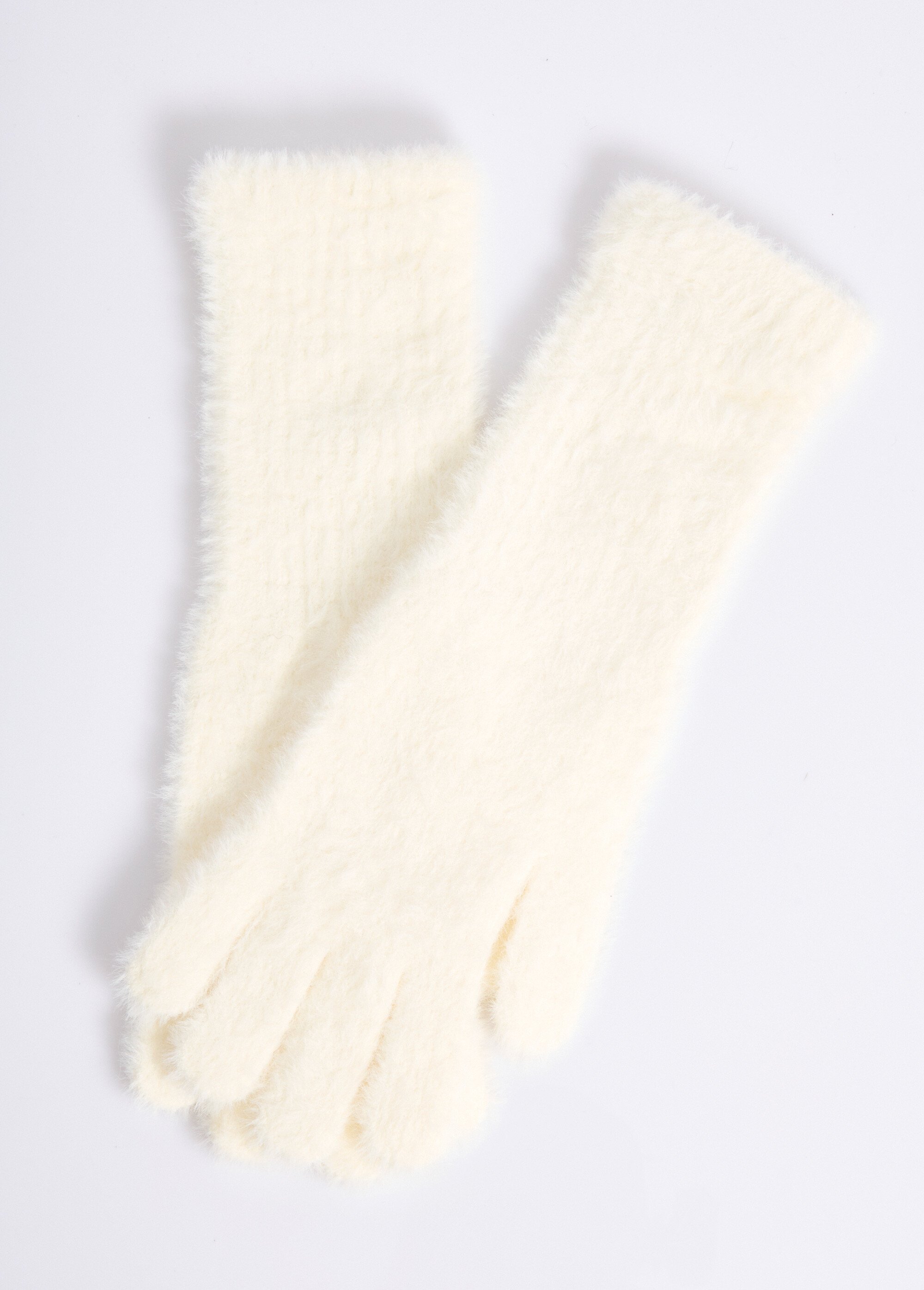 Gants chauds en maille poilue Femme Beige NES180LFG2409 FA1