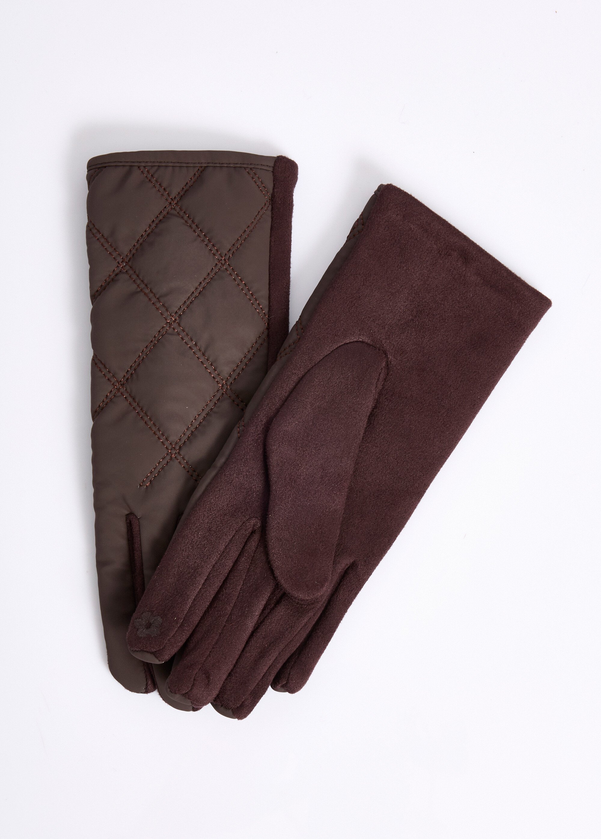 Gants matelassés surpiqués envers suédine Femme Marron NES180LFG2319 DE1
