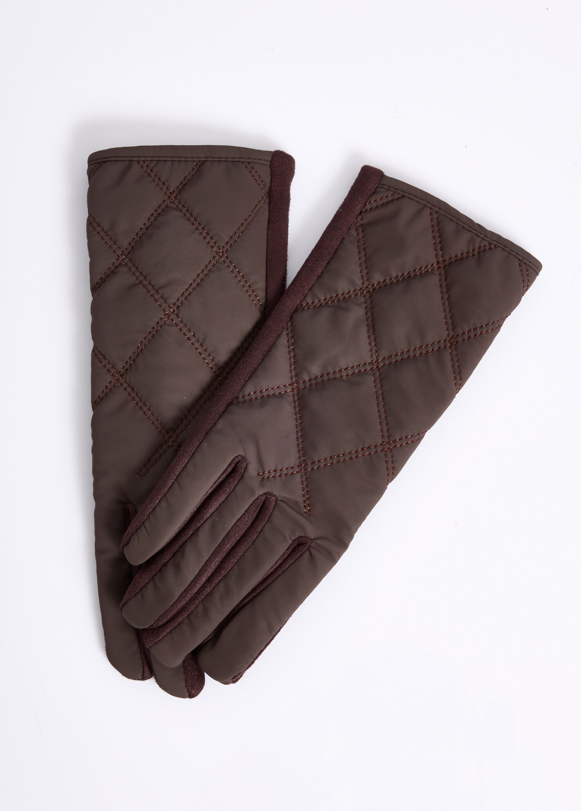 Gants matelassés surpiqués envers suédine Femme Marron NES180LFG2319 FA1