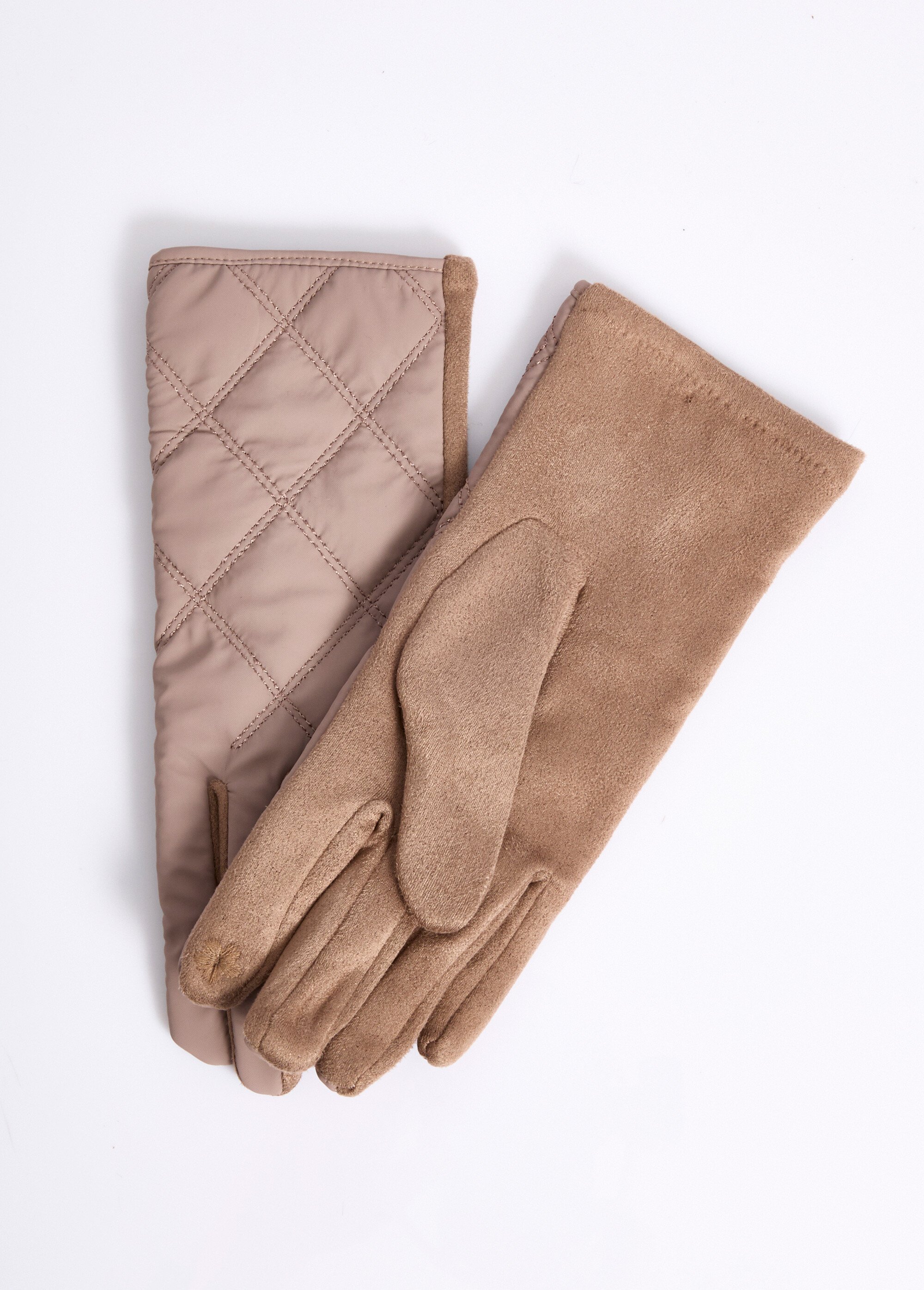 Gants matelassés surpiqués envers suédine Femme Marron NES180LFG2319 DE1