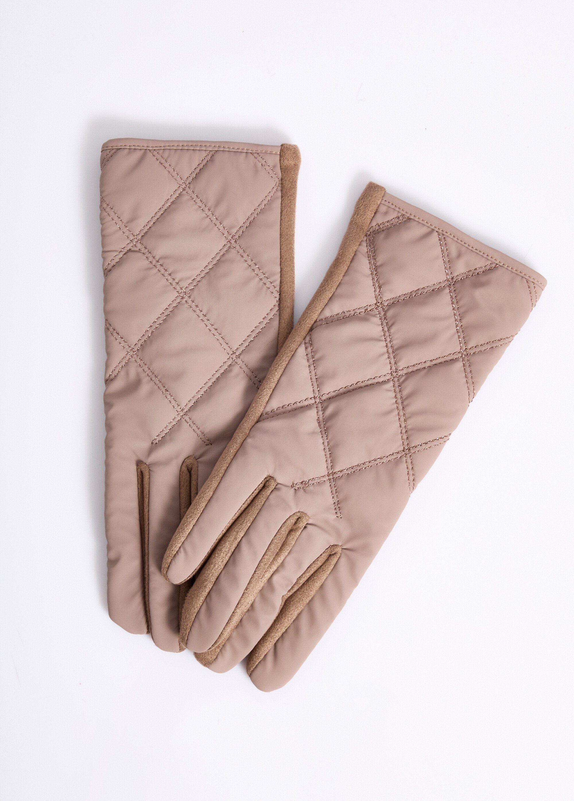 Gants matelassés surpiqués envers suédine Femme Marron NES180LFG2319 FA1