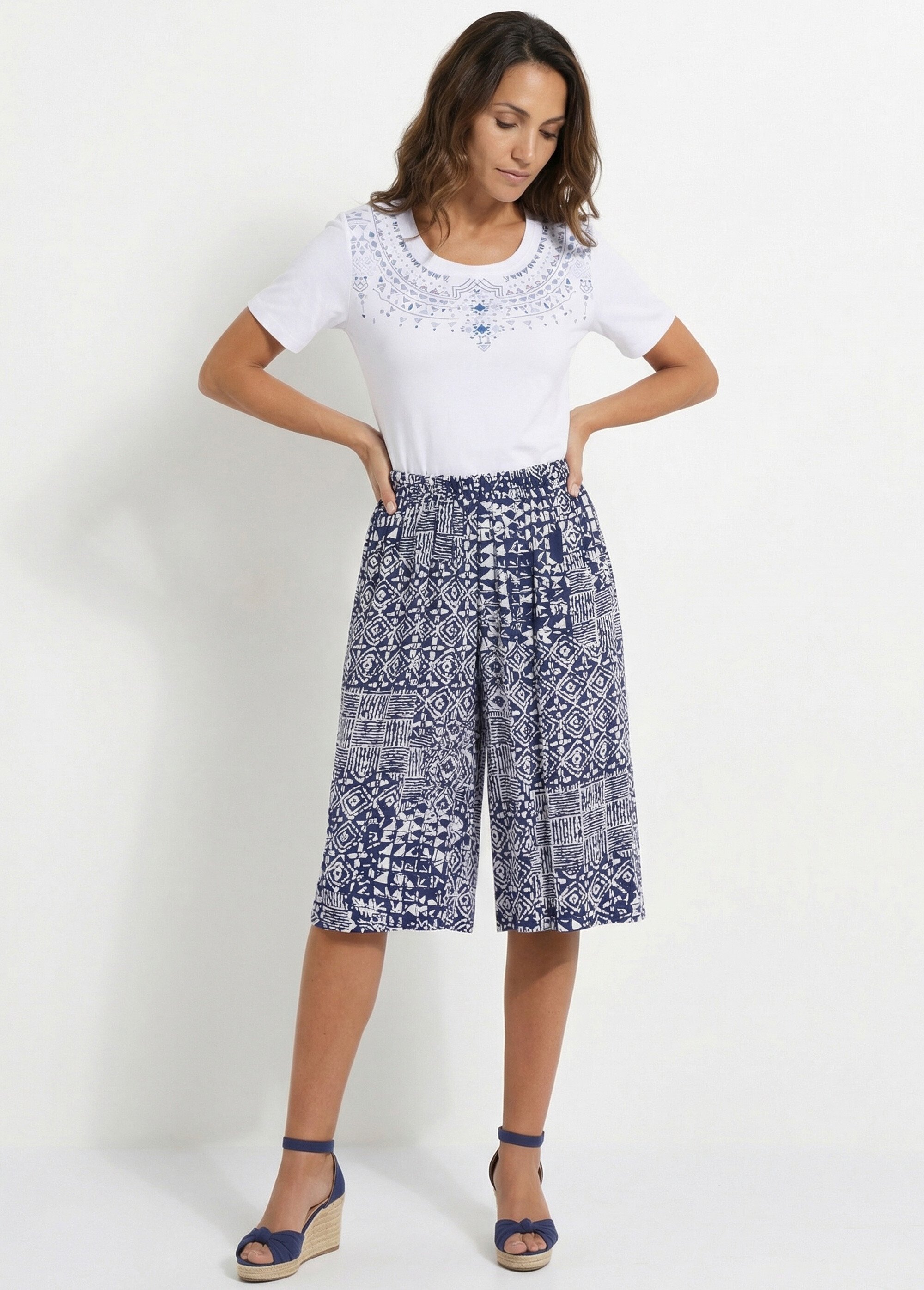 Jupe-culotte ceinture élastiquée imprimée Femme Bleu LIEGE MV1