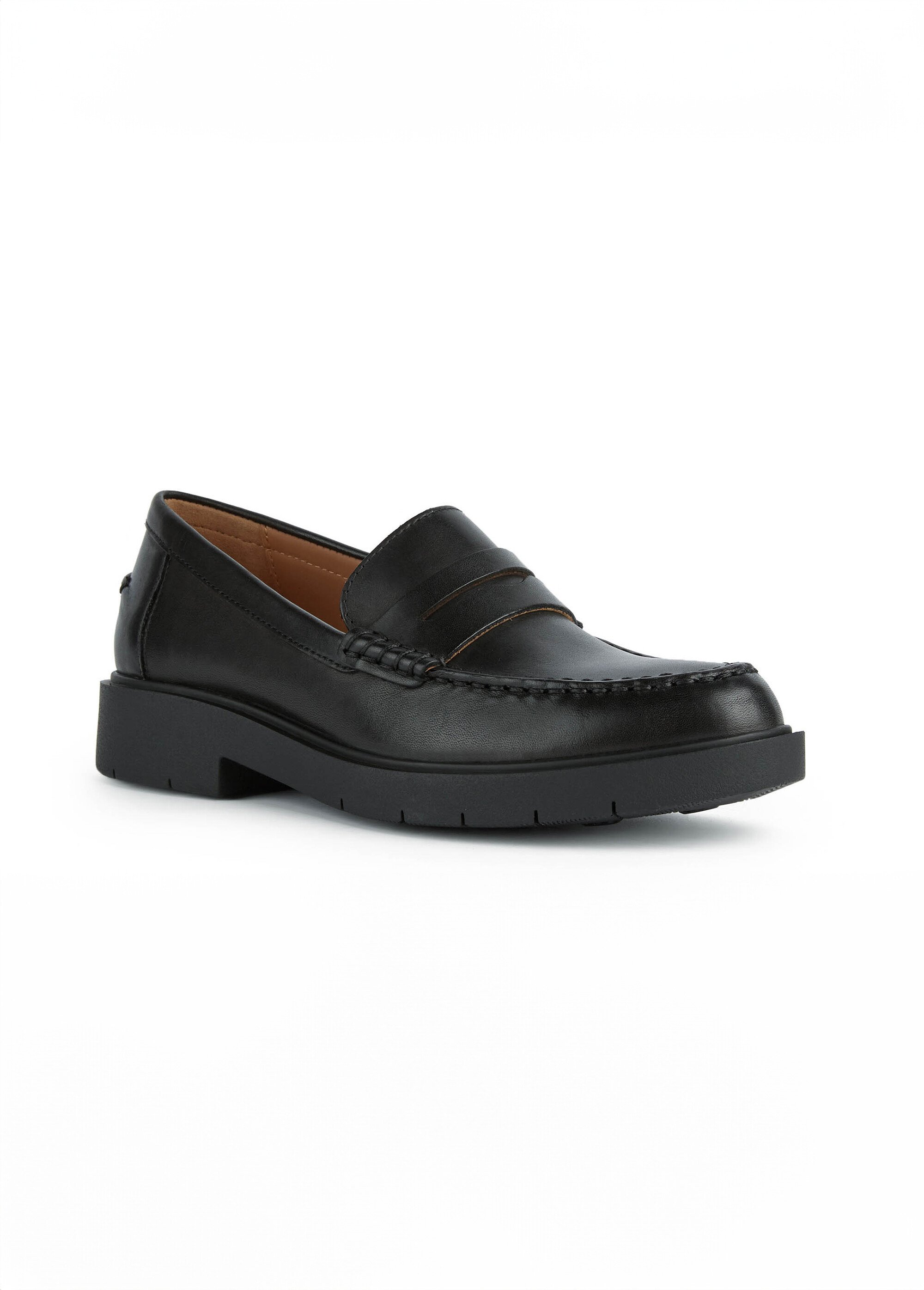 Mocassins cuir semelle épaisse Femme Noir GEO-D25QRA FA1