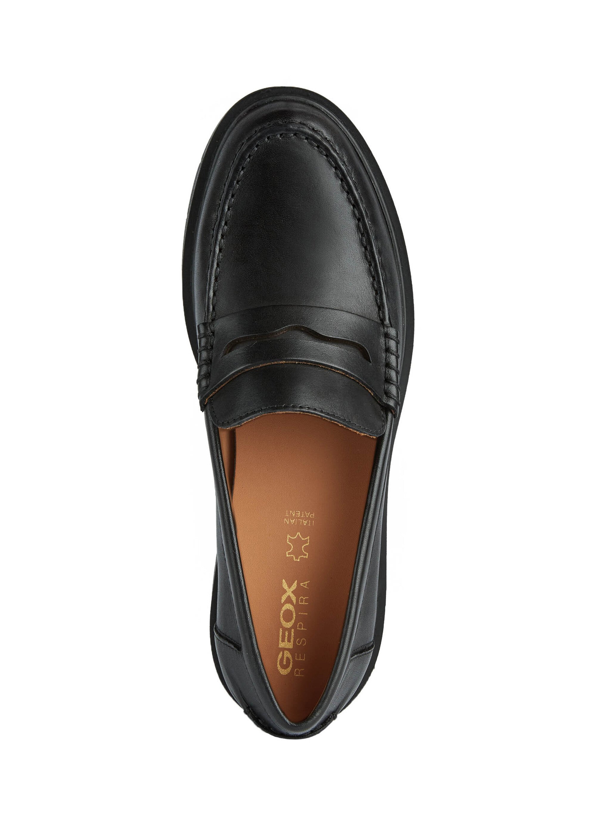 Mocassins cuir semelle épaisse Femme Noir GEO-D25QRA OV1