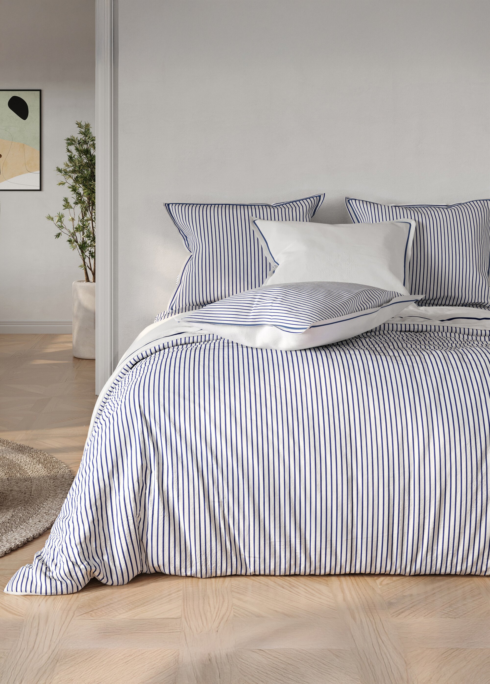 Parure housse de couette rayures marines