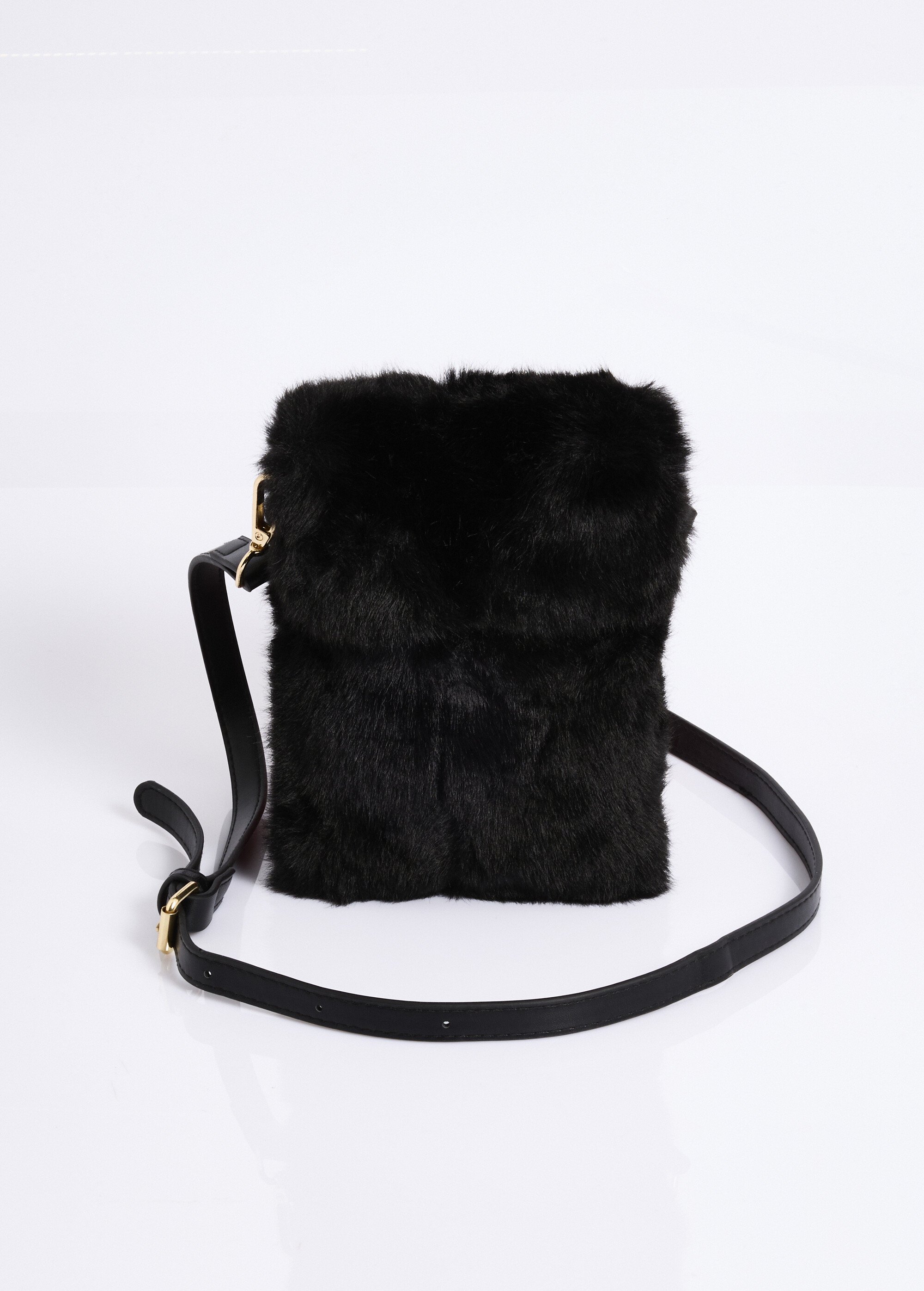 Pochette aimantée en fausse fourrure Femme Noir NES180LBW2403 FA1