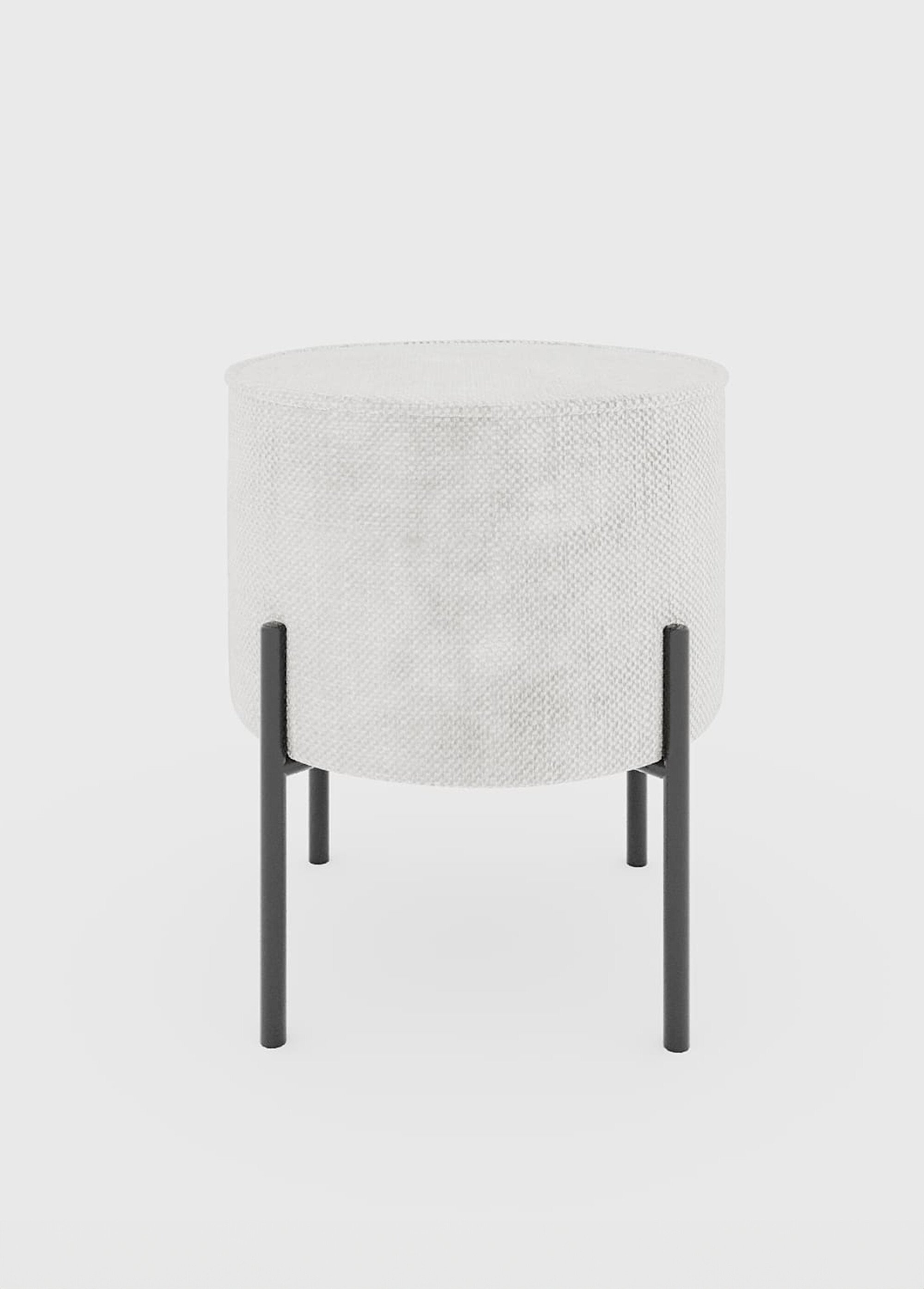 Pouf rond sur pieds, en textile et métal BLANC POT-ABEL FA1