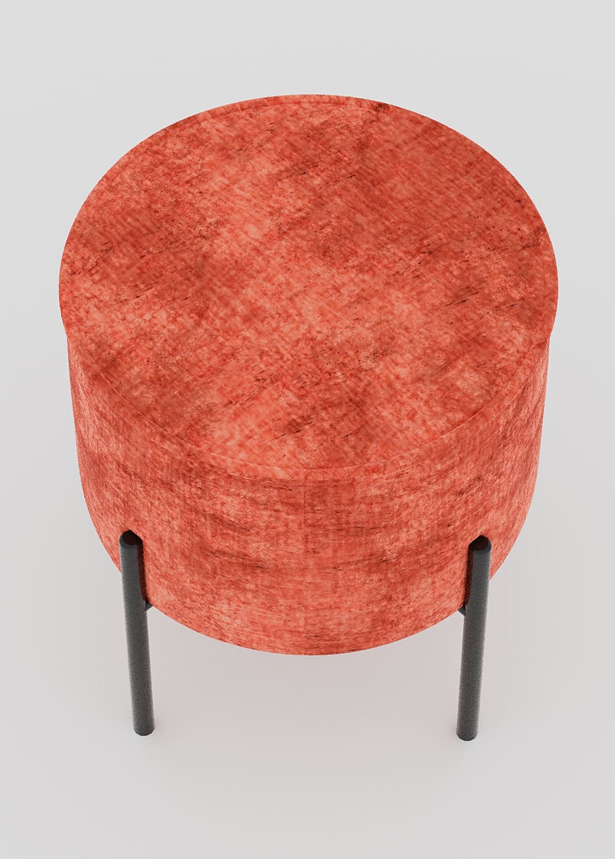 Pouf rond sur pieds, en textile et métal MARRON POT-ABEL DE1