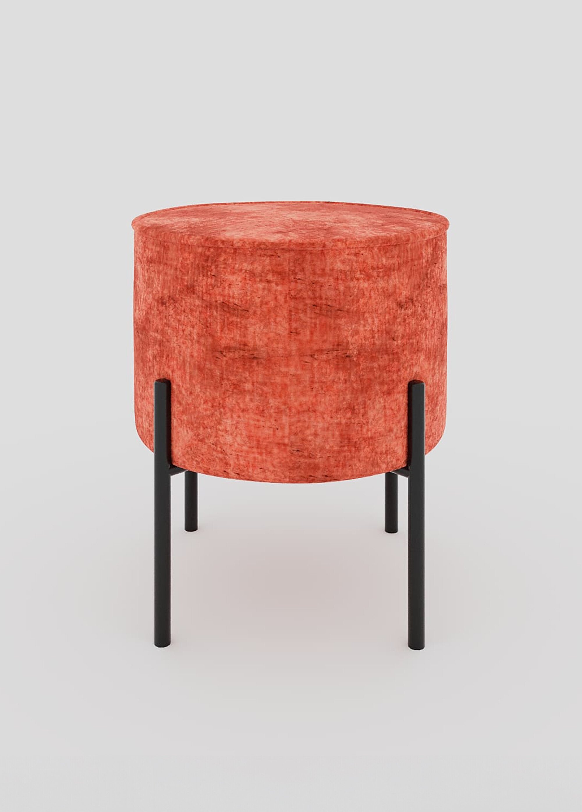 Pouf rond sur pieds, en textile et métal MARRON POT-ABEL FA1