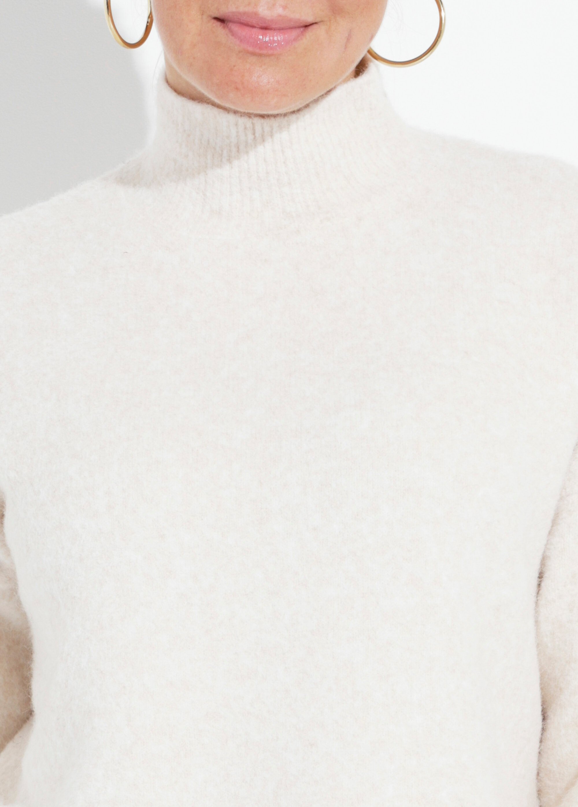 Pull col montant en maille duveteuse Femme Beige IA-AR862 DE1