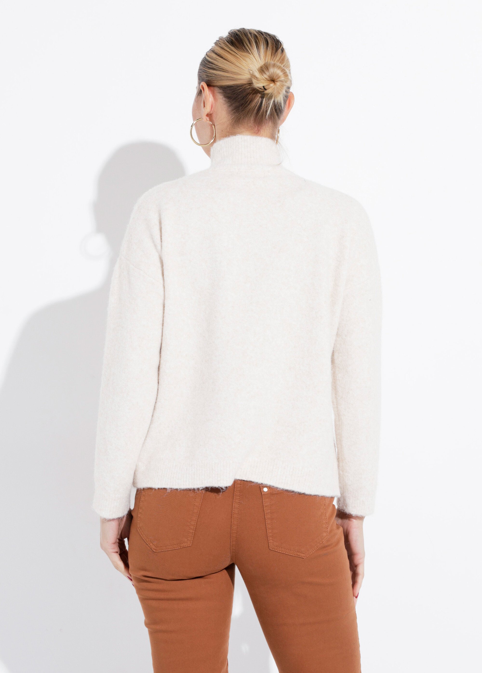 Pull col montant en maille duveteuse Femme Beige IA-AR862 DO1