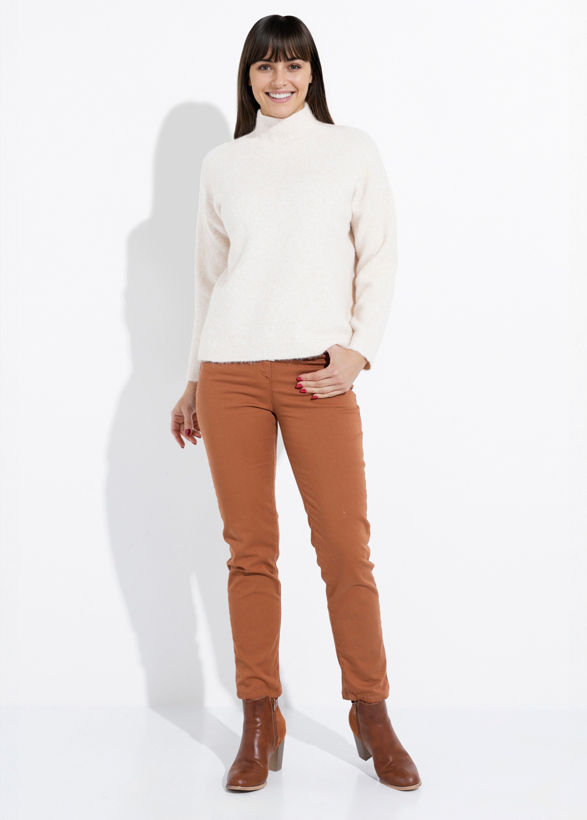 Pull col montant en maille duveteuse Femme Beige IA-AR862 SF1