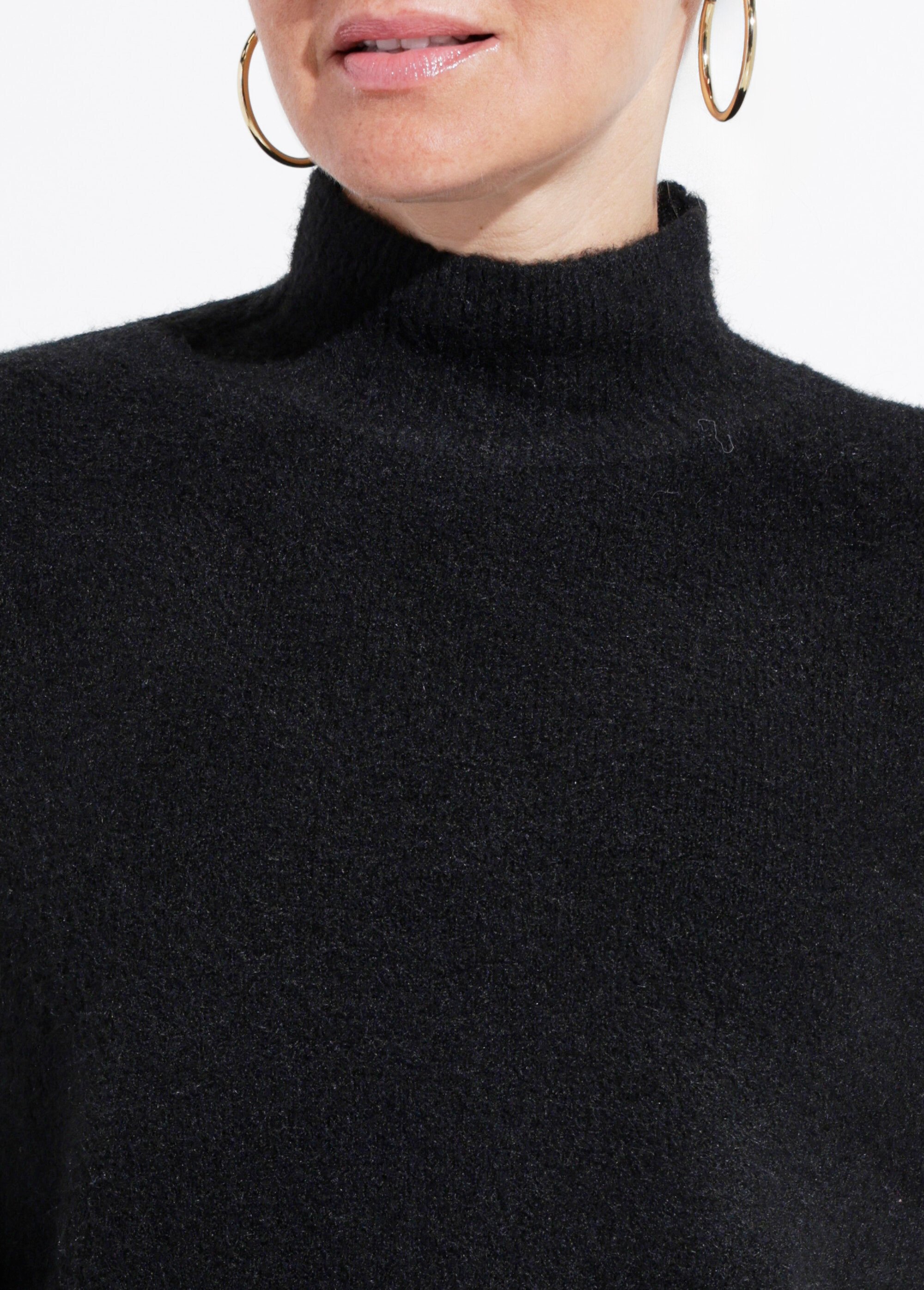 Pull col montant en maille duveteuse Femme Noir IA-AR862 DE1