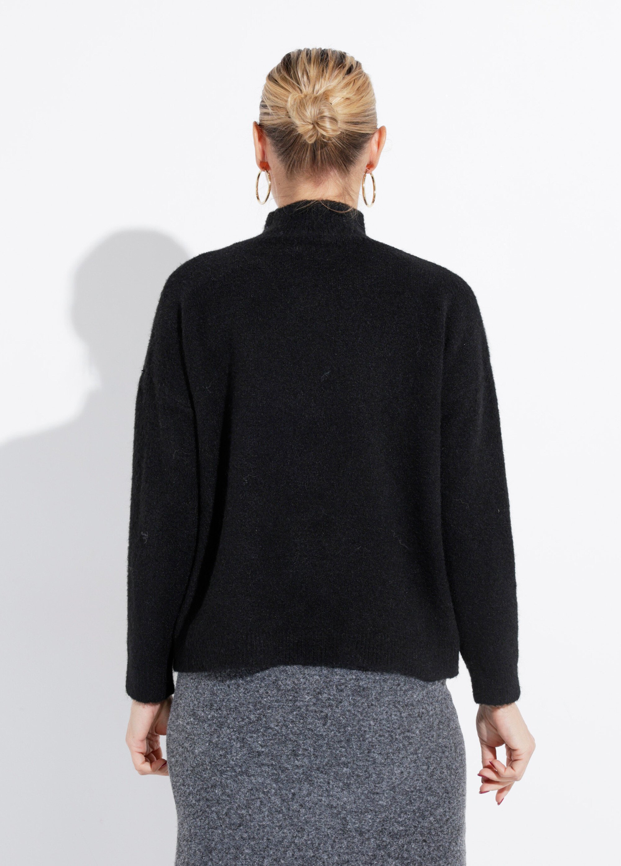 Pull col montant en maille duveteuse Femme Noir IA-AR862 DO1