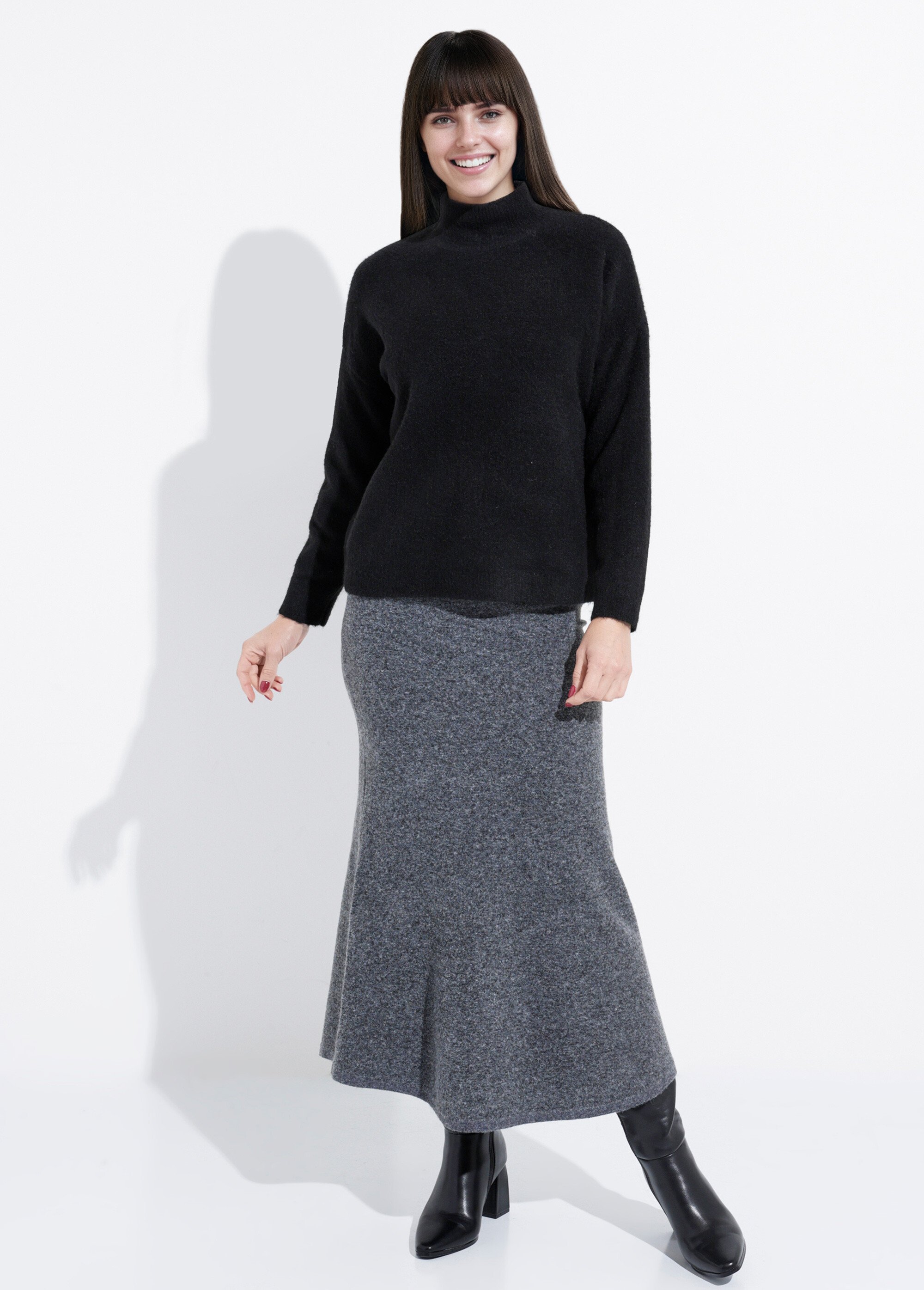 Pull col montant en maille duveteuse Femme Noir IA-AR862 SF1