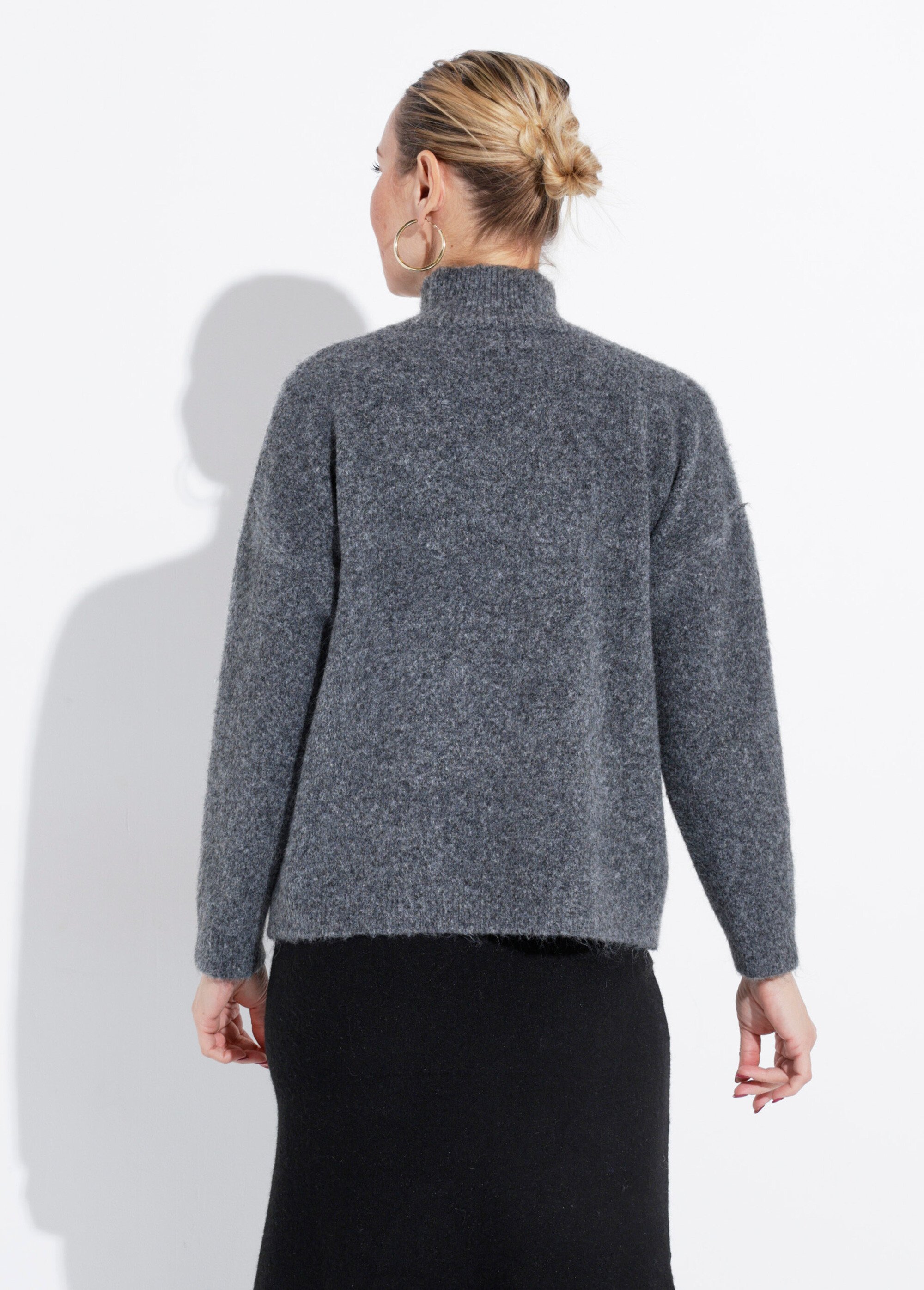 Pull col montant en maille duveteuse Femme Gris IA-AR862 DO1