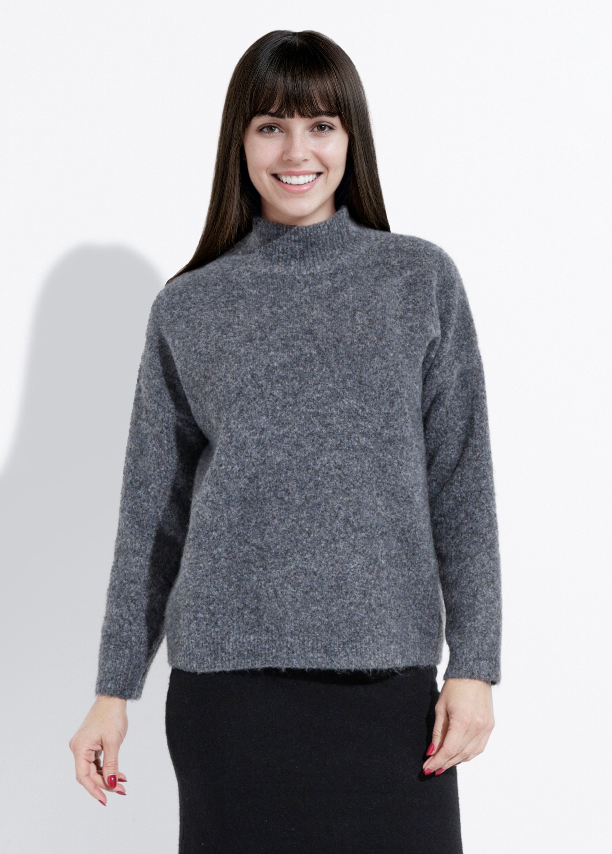 Pull col montant en maille duveteuse Femme Gris IA-AR862 FA1