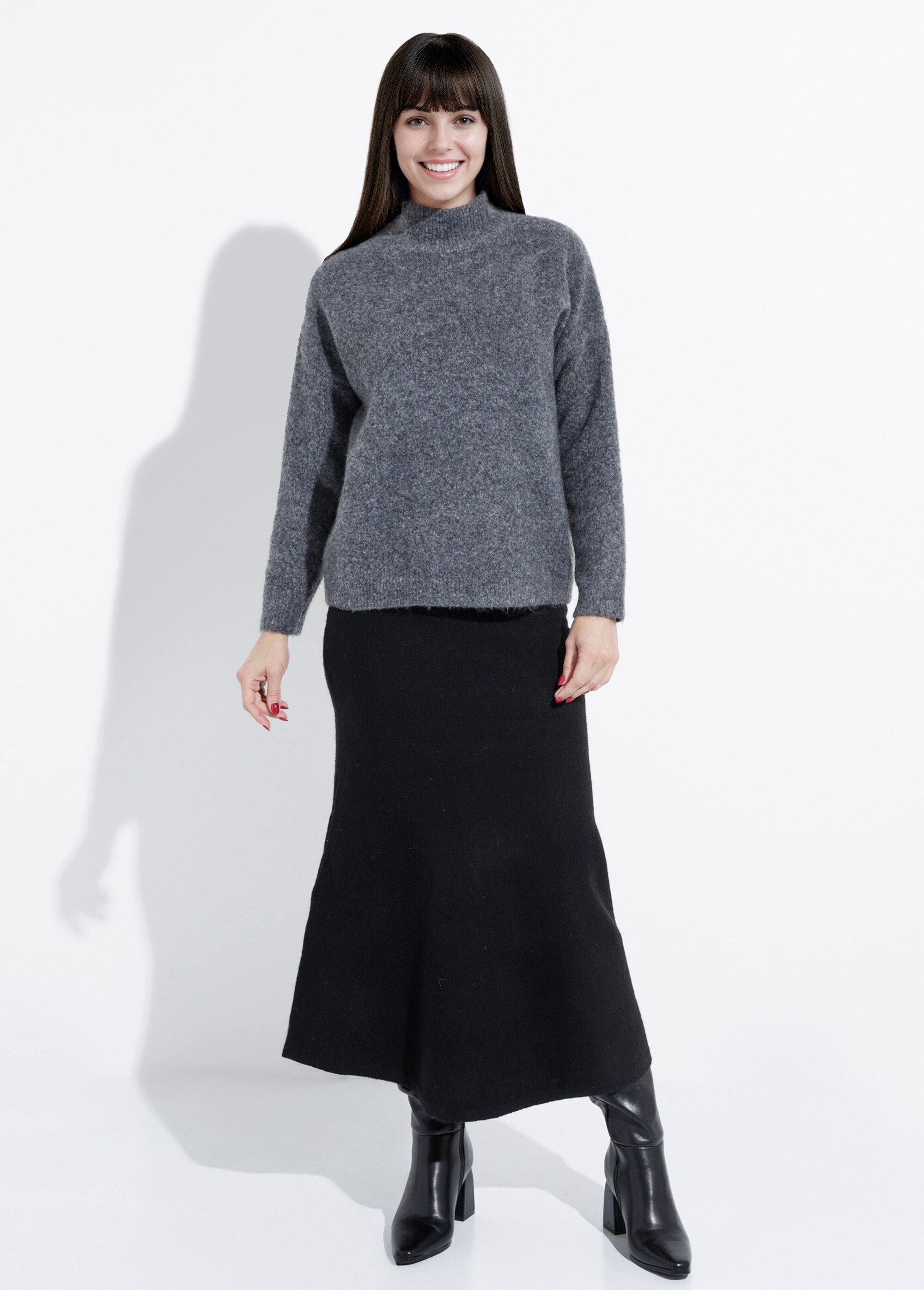 Pull col montant en maille duveteuse Femme Gris IA-AR862 SF1