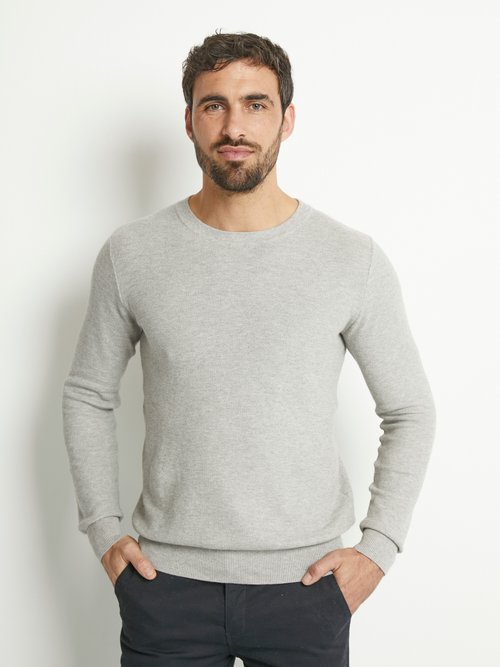Pull col rond maille piquée fantaisie Homme GRIS CLAIR YVE6802 FA2