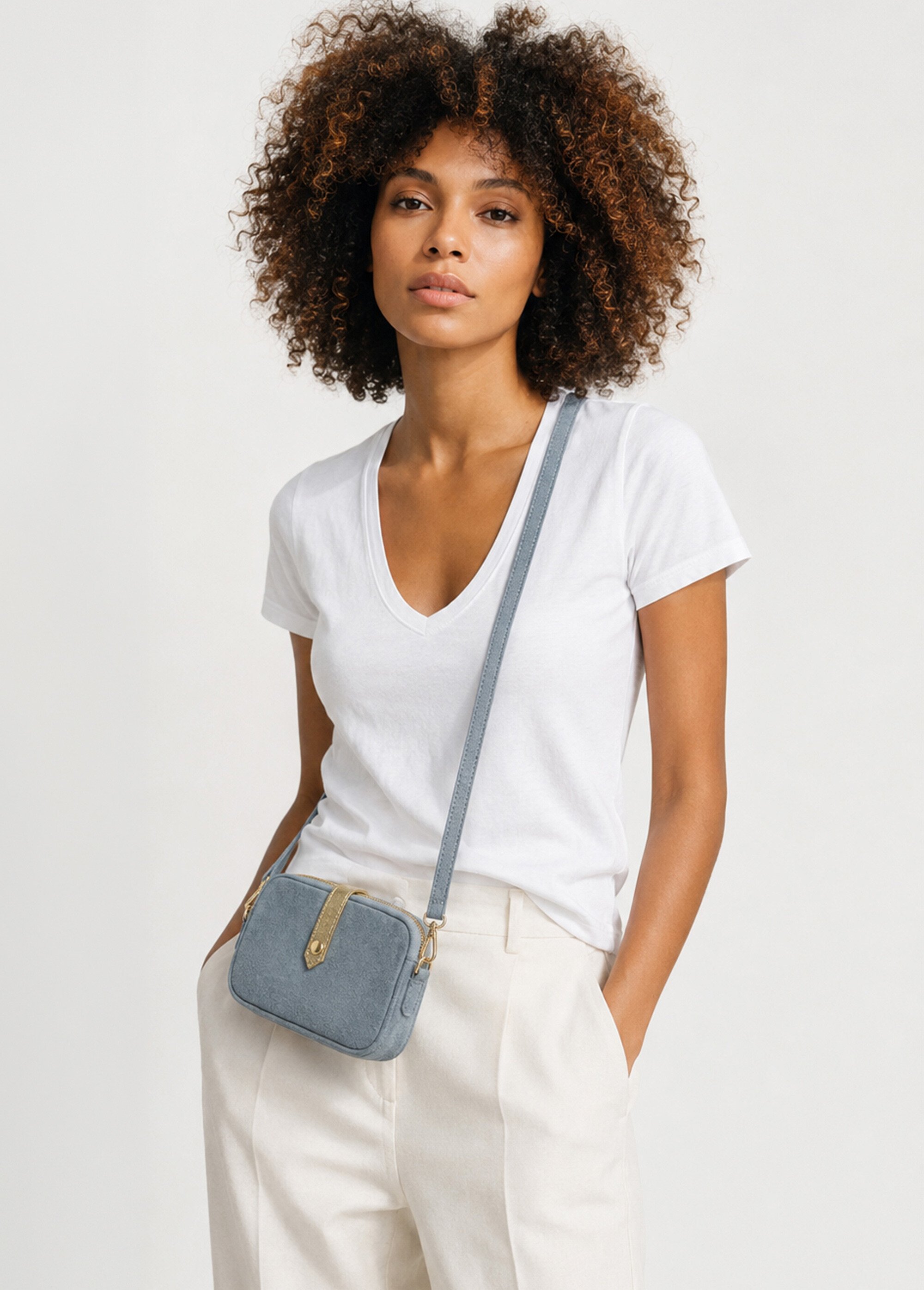 Sac pochette cuir velouté Femme BLEU GRISE ULARA SI1
