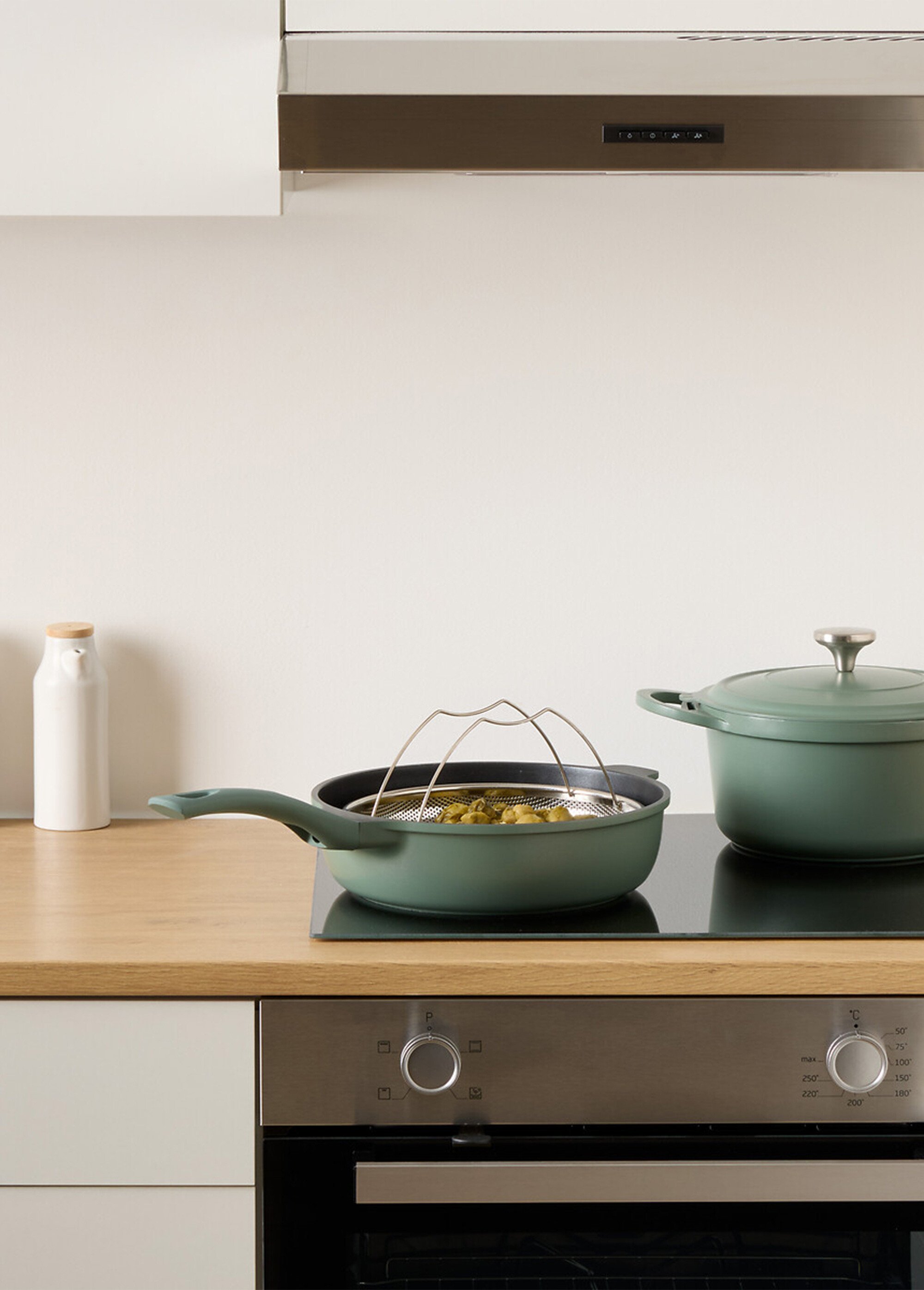 Sauteuse alu + panier vapeur + couvercle + cuillère Vert JJA-189456 SI1