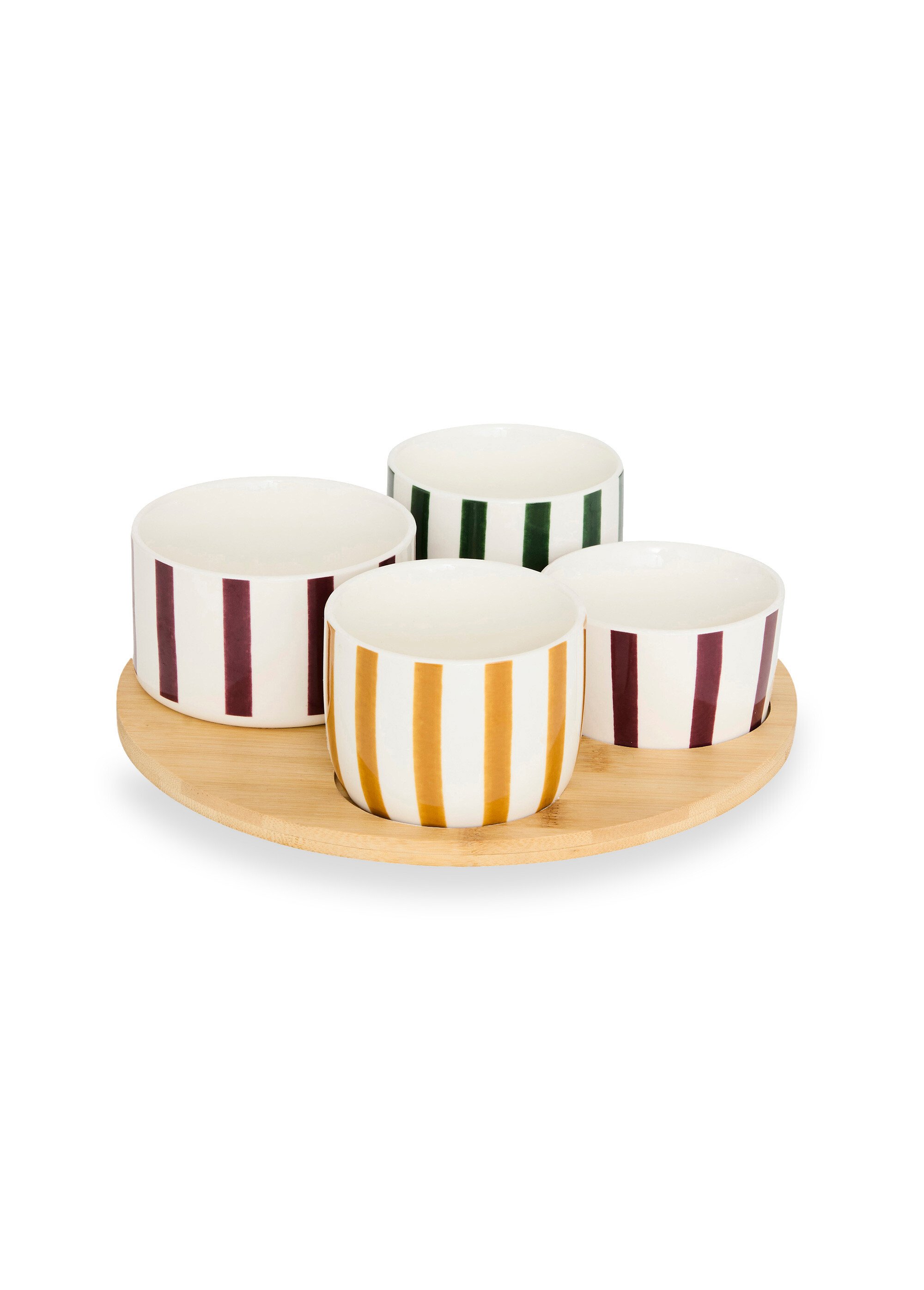Set apéritif plateau + 4 ramequins rayés
