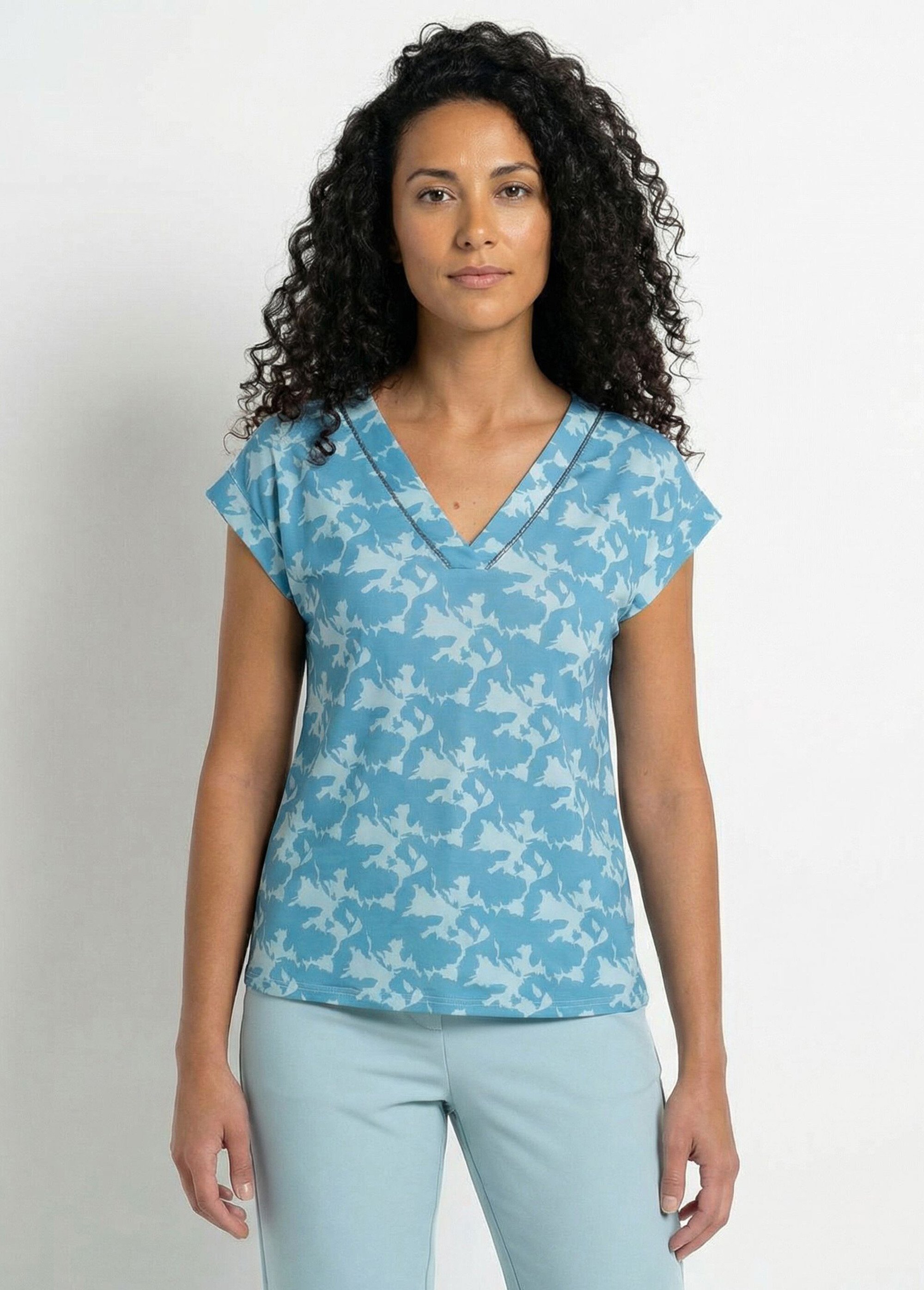 T-shirt imprimé col V manches kimono Femme OPALINE ET ECRU CEVERINE FA1