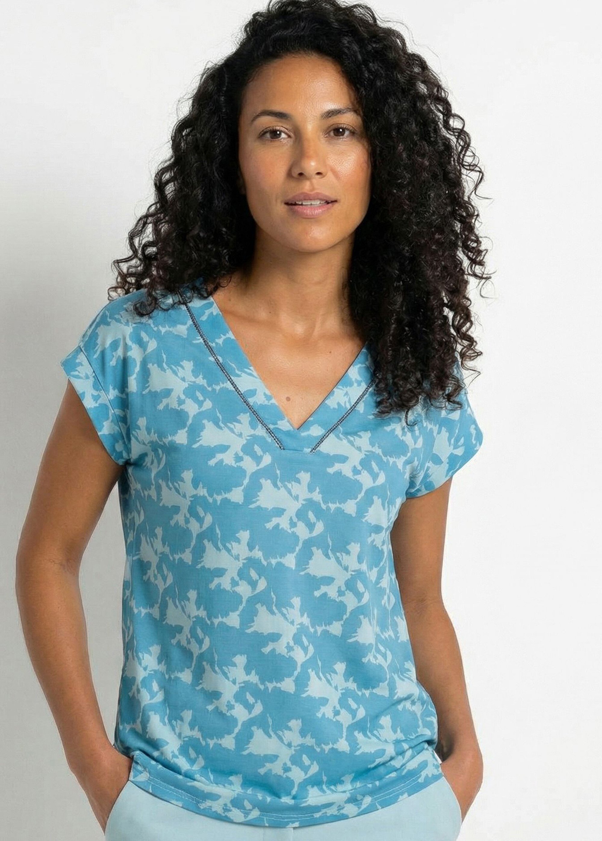 T-shirt imprimé col V manches kimono