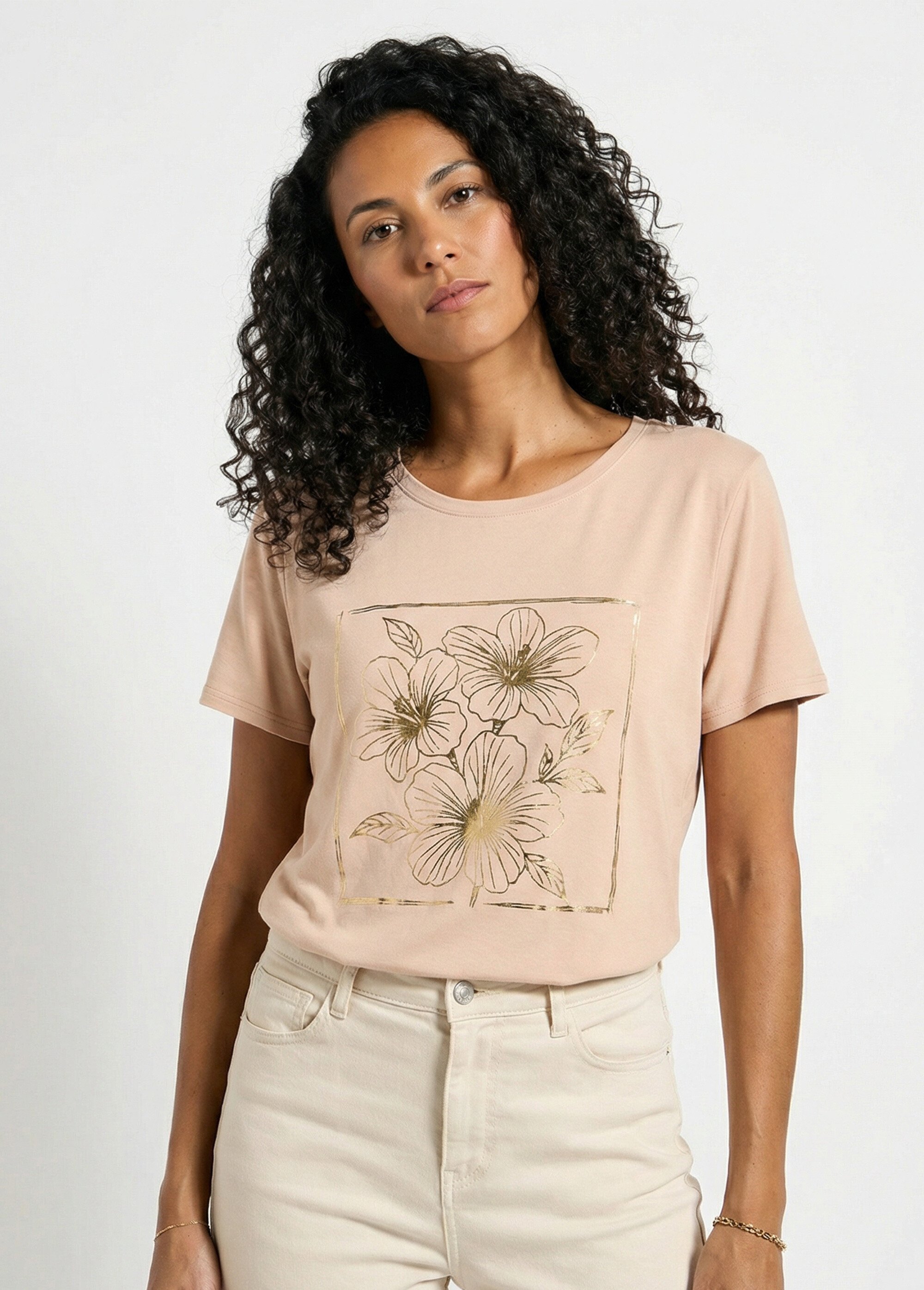 T-shirt motif doré col rond manches courtes Femme Vert CLAVISSE FA1