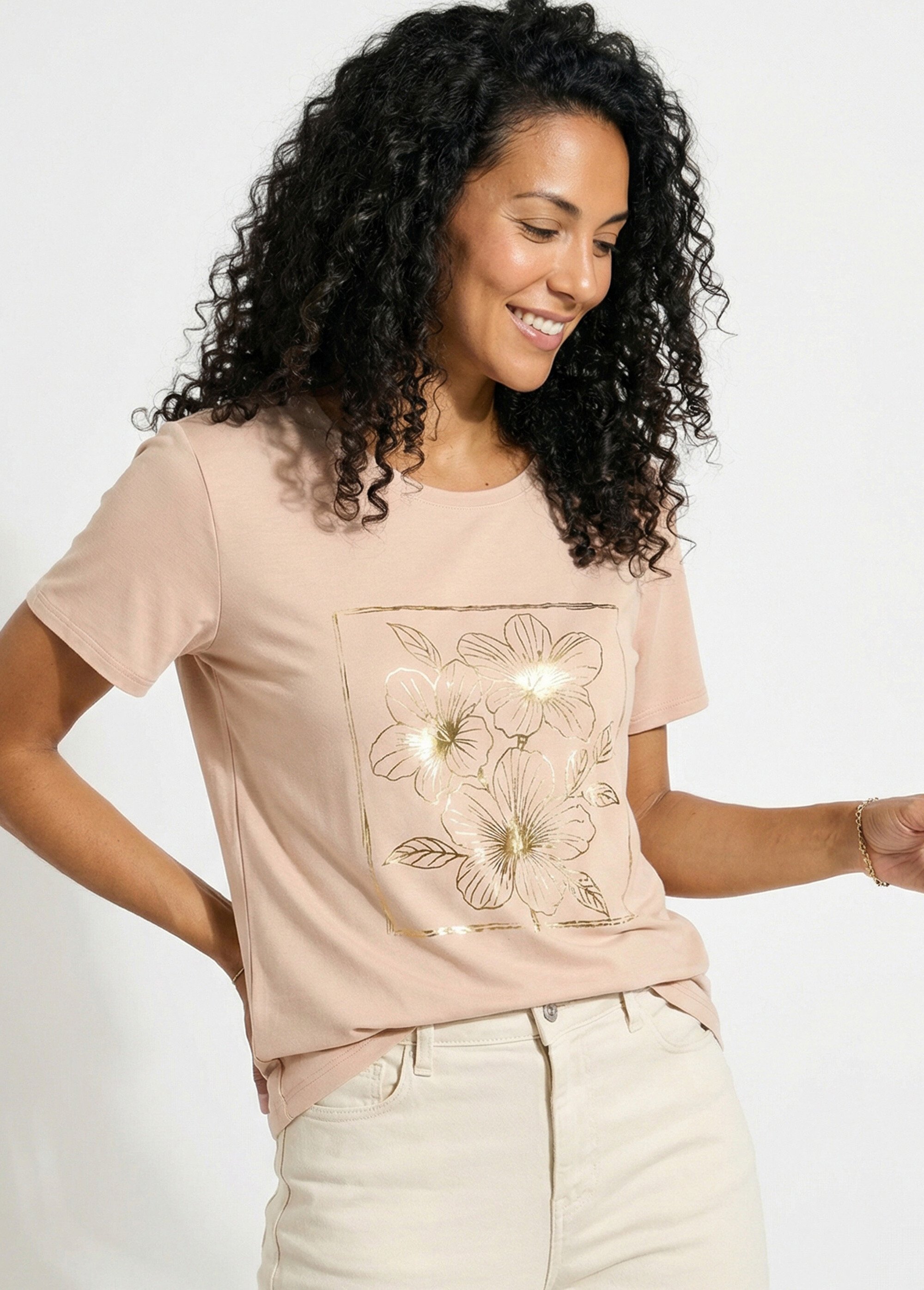 T-shirt motif doré col rond manches courtes Femme Vert CLAVISSE MV1