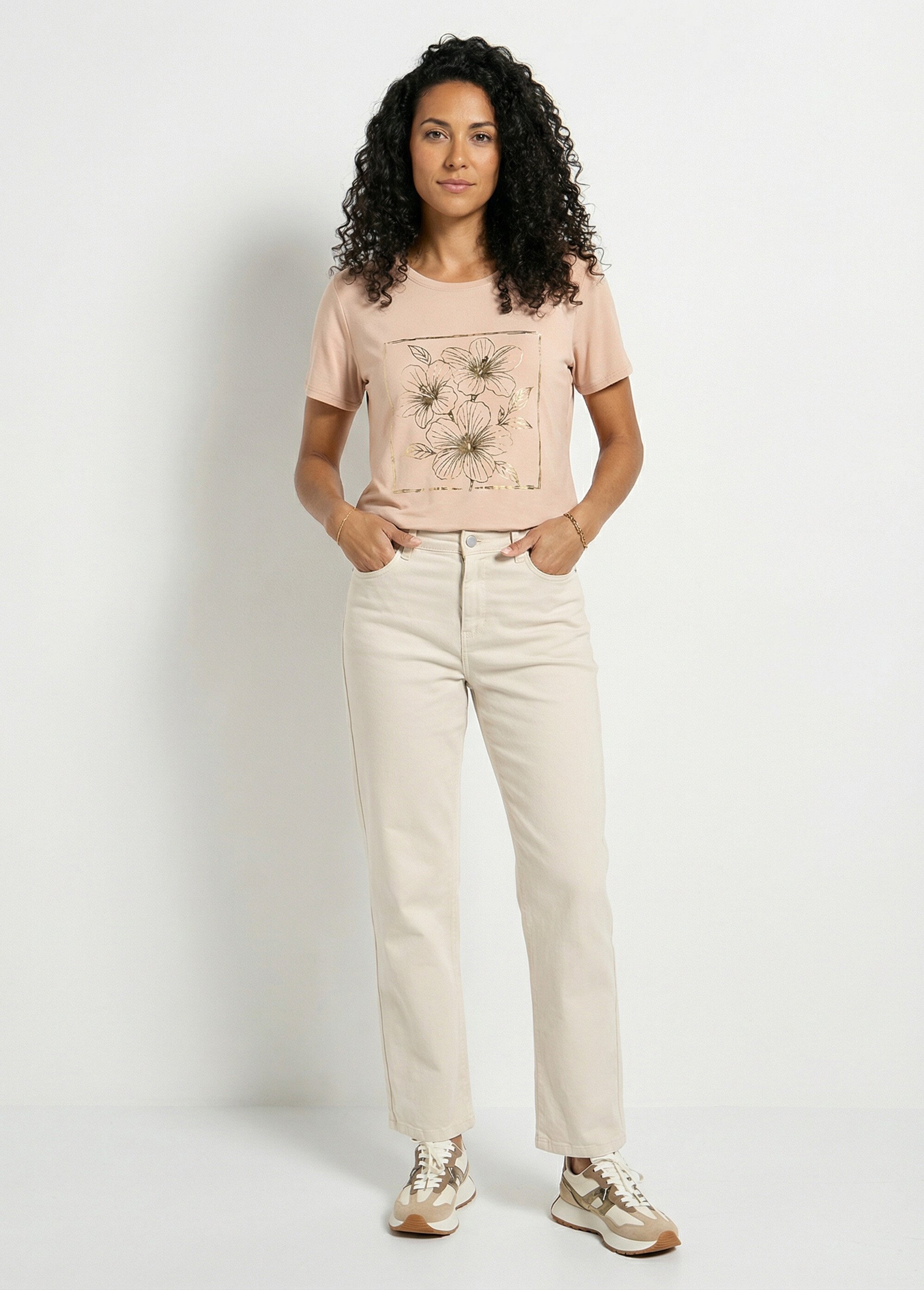 T-shirt motif doré col rond manches courtes Femme Vert CLAVISSE SF1