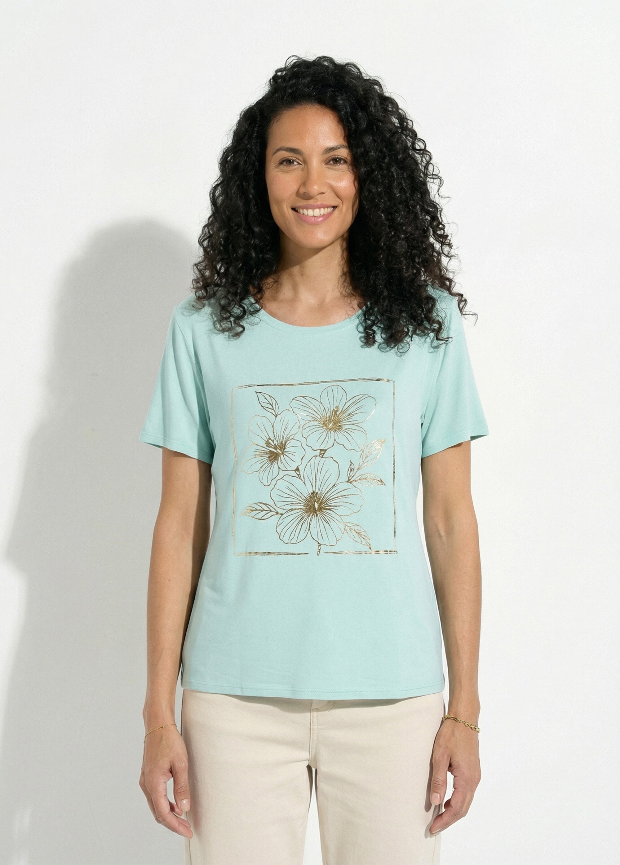 T-shirt motif doré col rond manches courtes Femme OPALINE CLAVISSE FA1