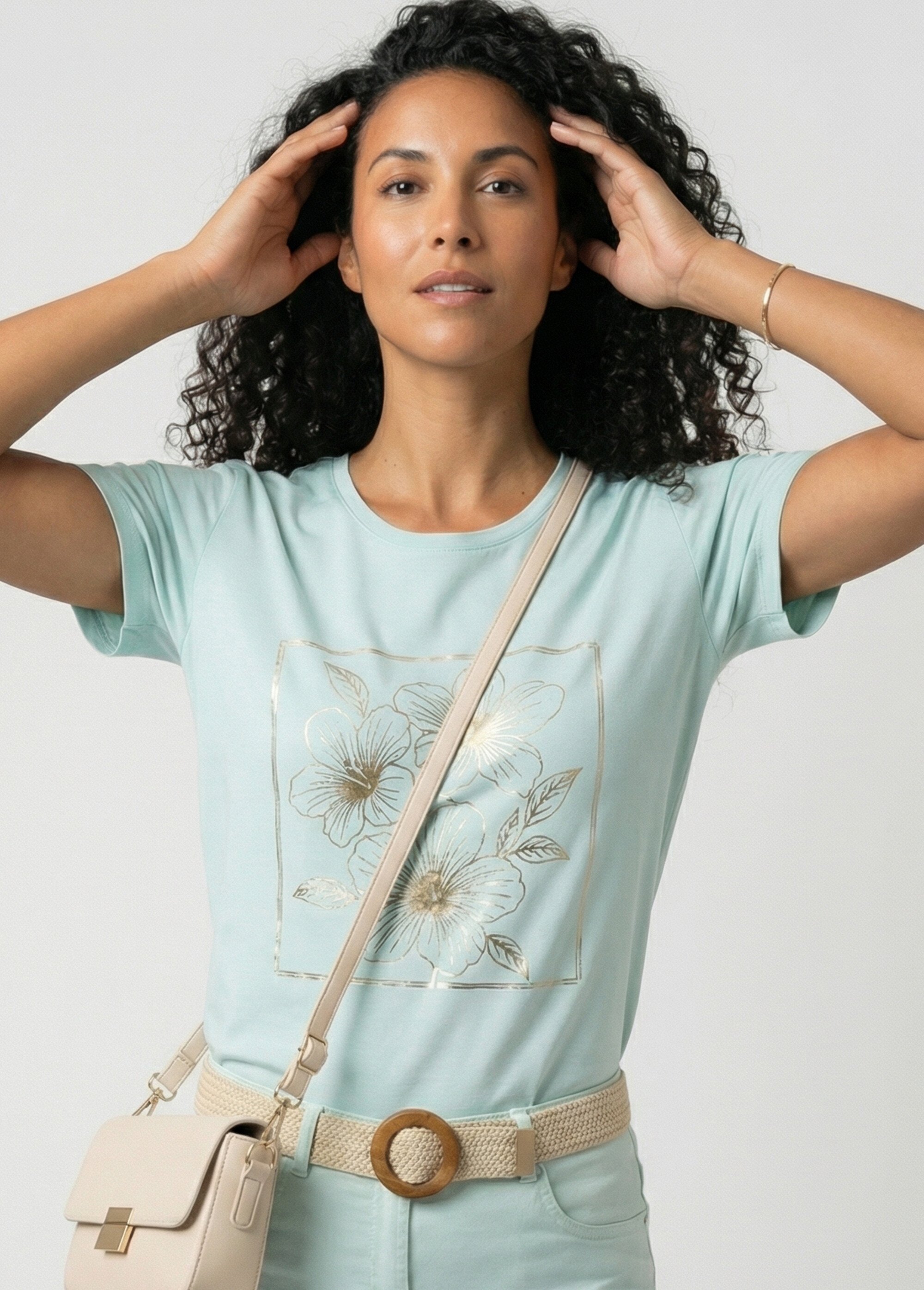 T-shirt motif doré col rond manches courtes Femme OPALINE CLAVISSE MV1