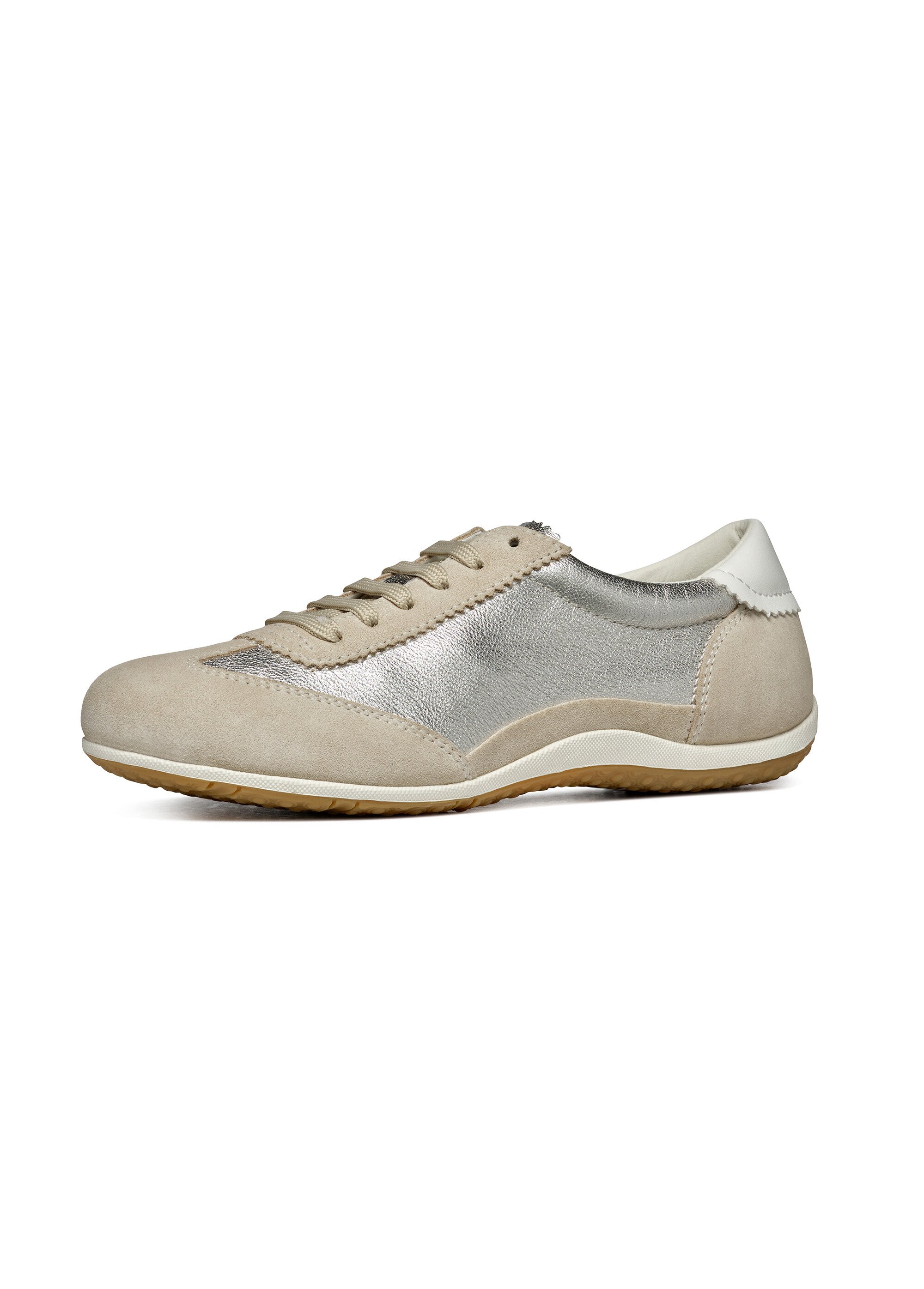 Baskets multimatières à lacets semelle fine Femme Beige GEO-D4509A FA2