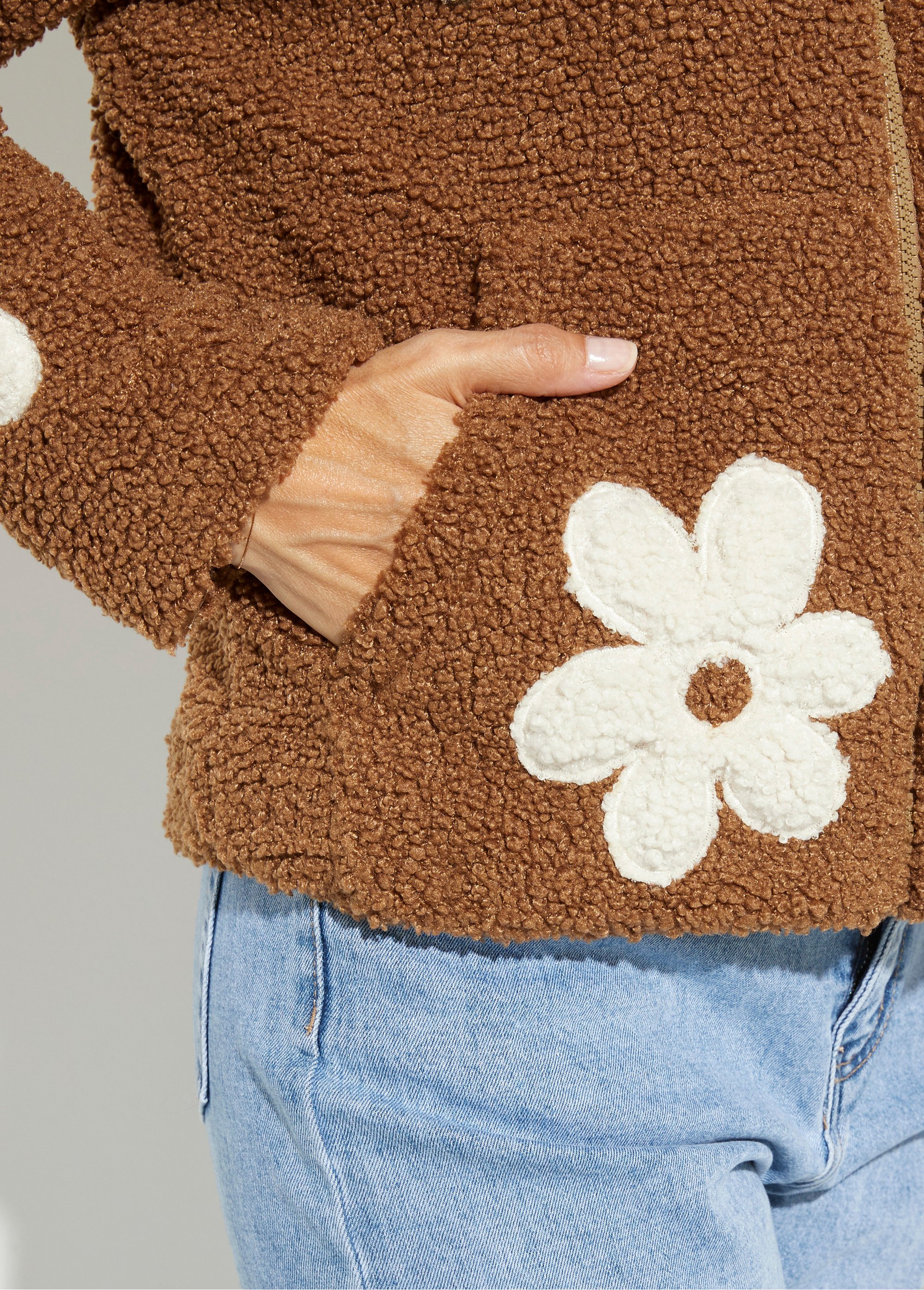 Blouson col montant motif grosses fleurs