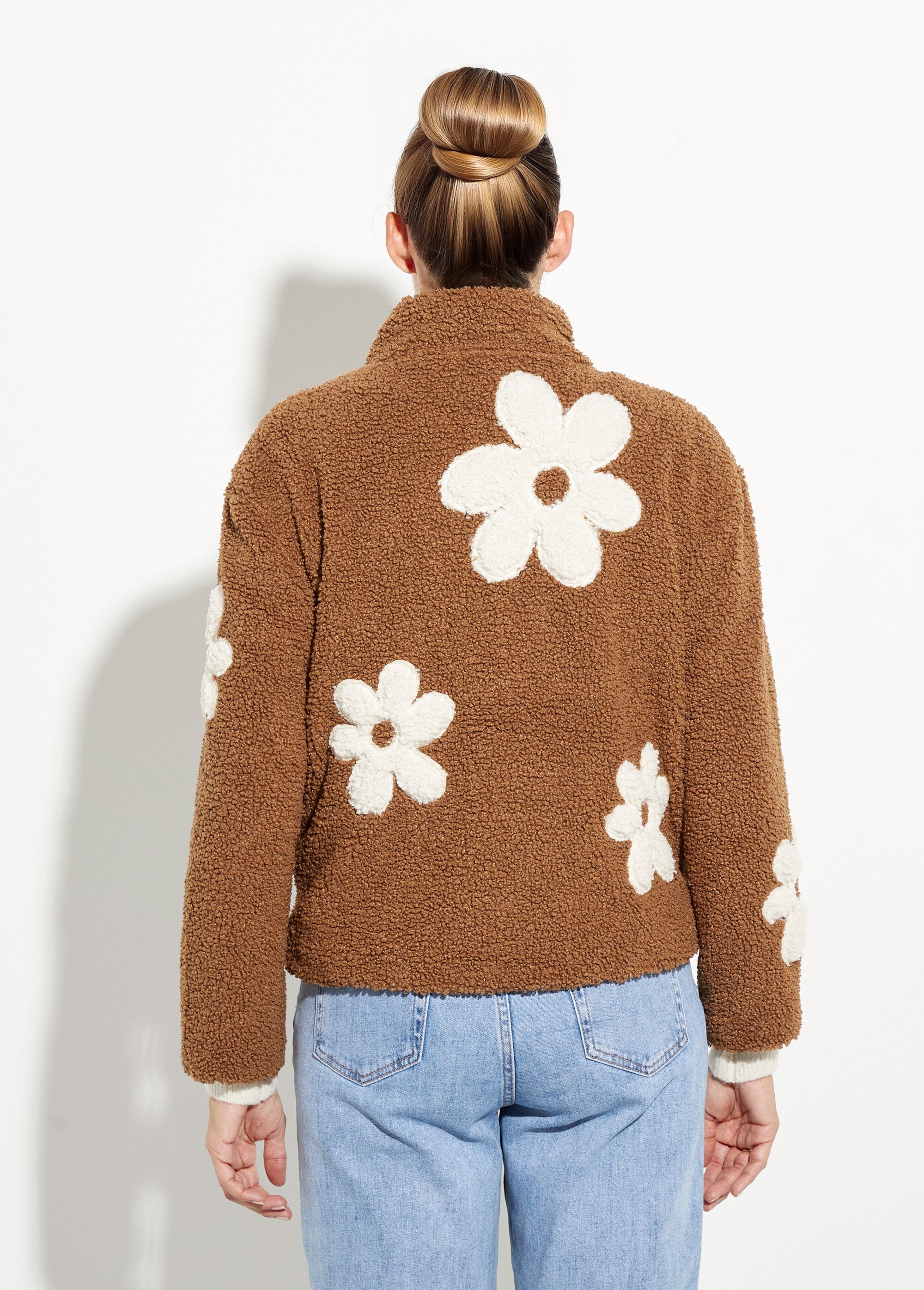 Blouson col montant motif grosses fleurs