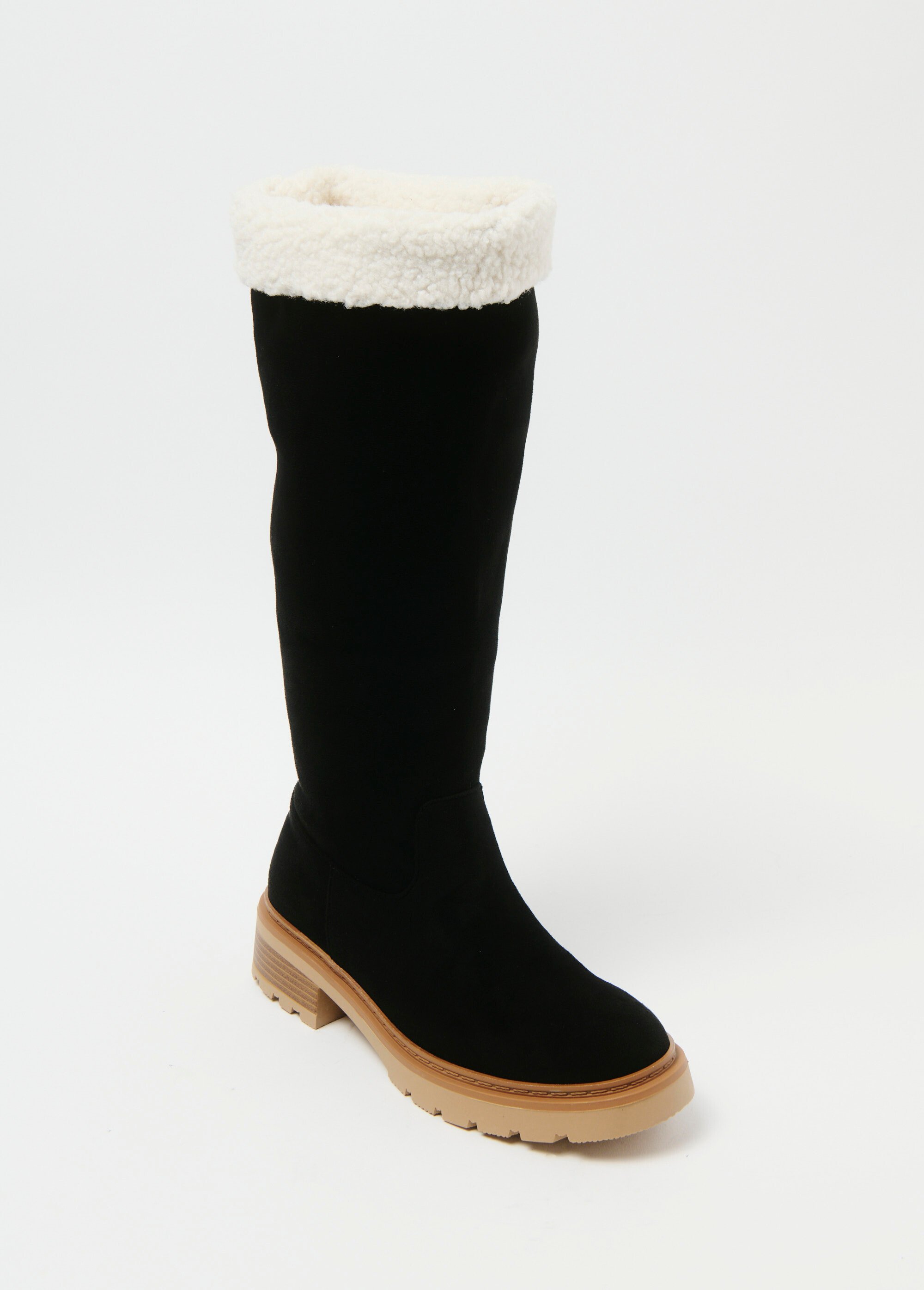 Bottes fourrées aspect daim semelle crantée Femme Noir MAR9581 FA2